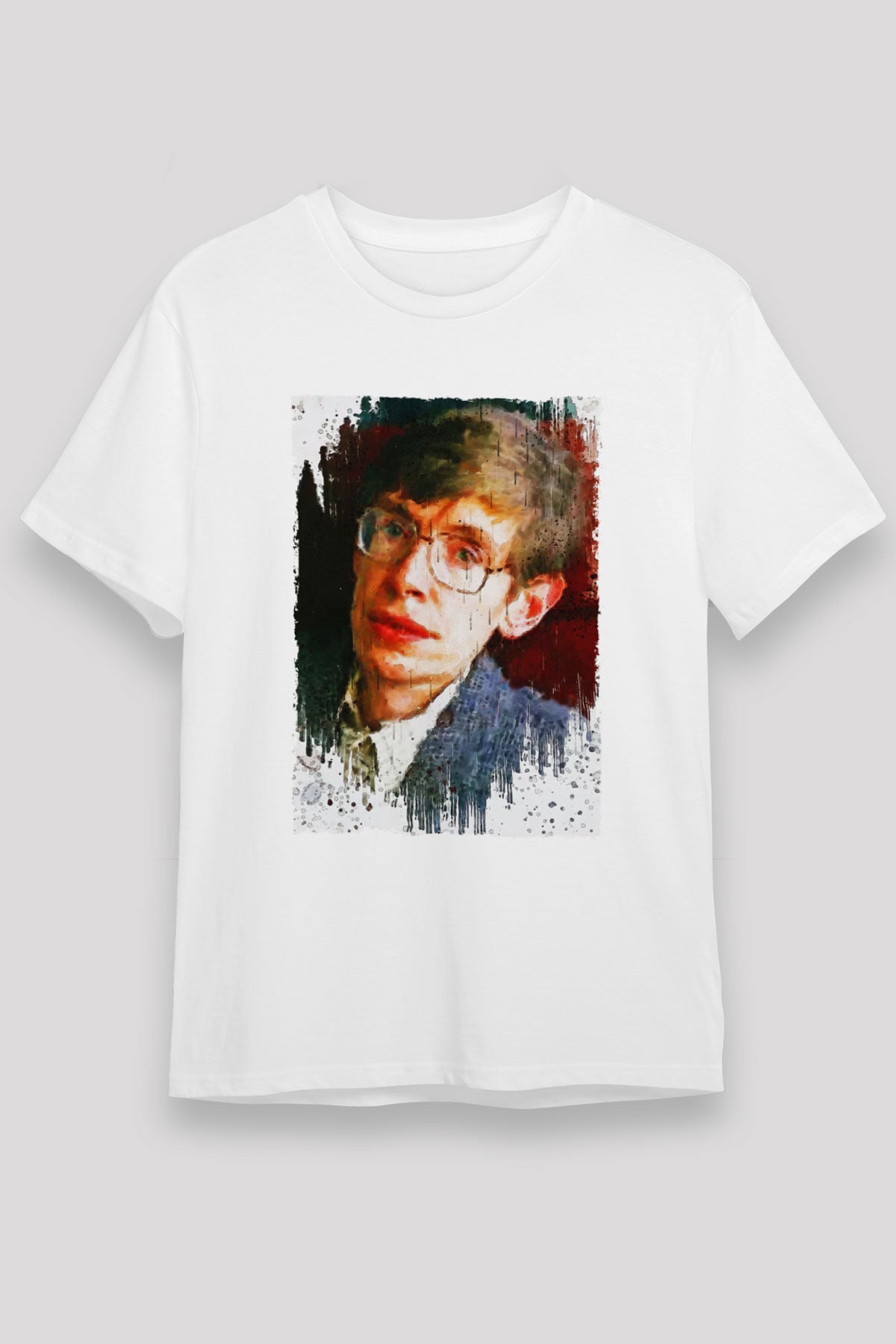 Stephen William Hawking Baskılı Unisex Beyaz Tişört - Tshirt