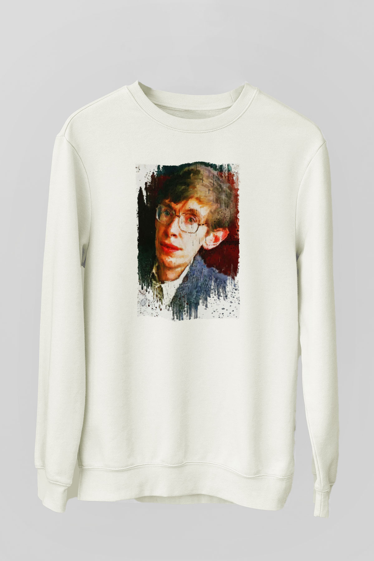 Stephen William Hawking Baskılı Unisex Ekru Sweatshirt
