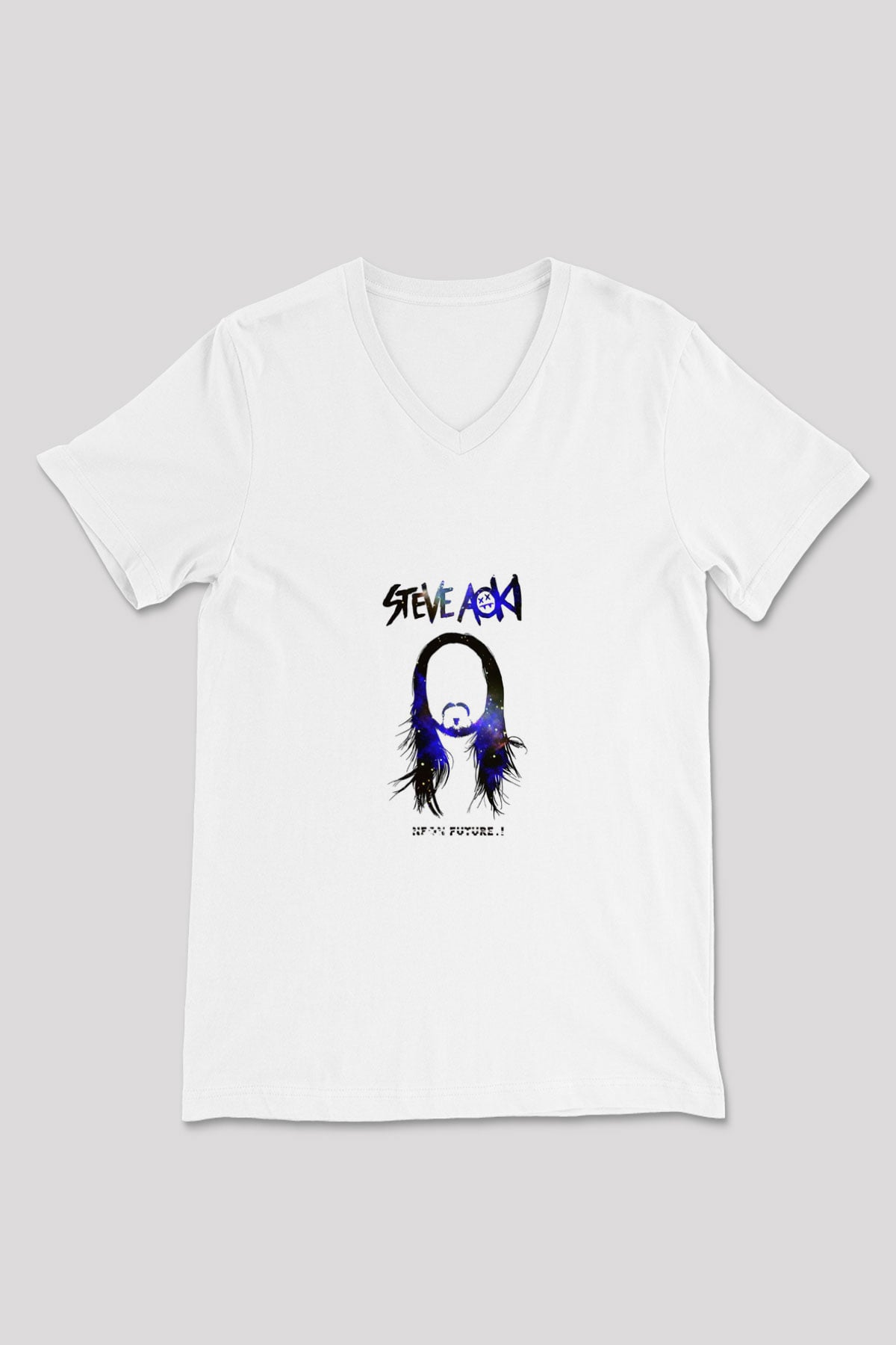 Steve Aoki Baskılı Beyaz V Yaka Unisex Tişört