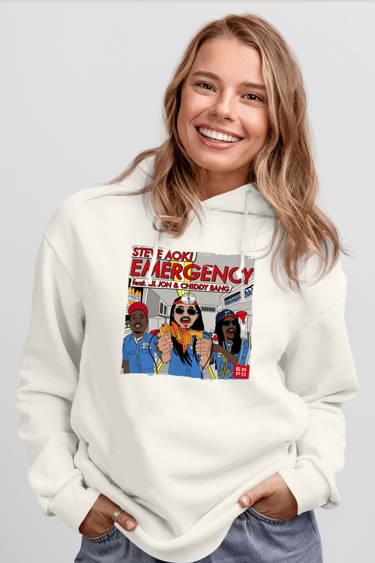 Steve Aoki Beyaz Unisex Kapüşonlu Sweatshirt