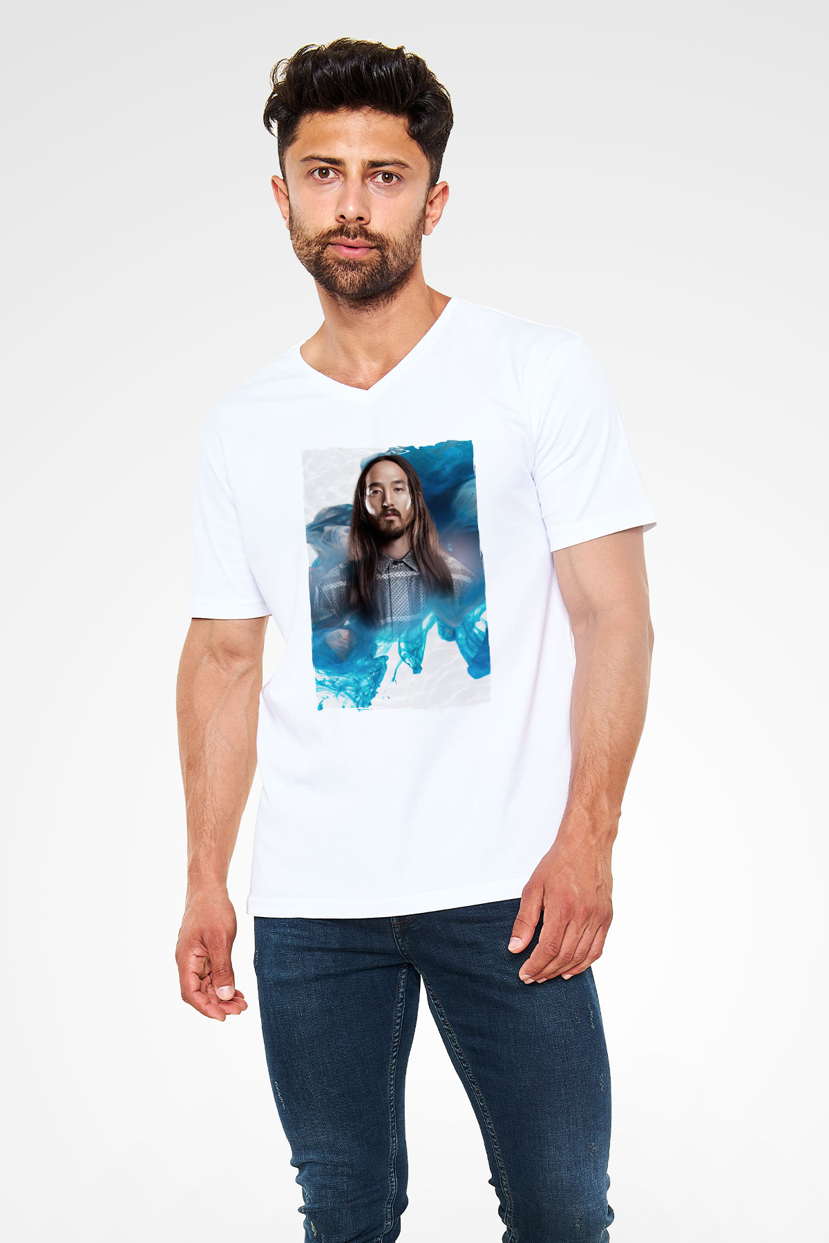 Steve Aoki Beyaz Unisex V Yaka Tişört