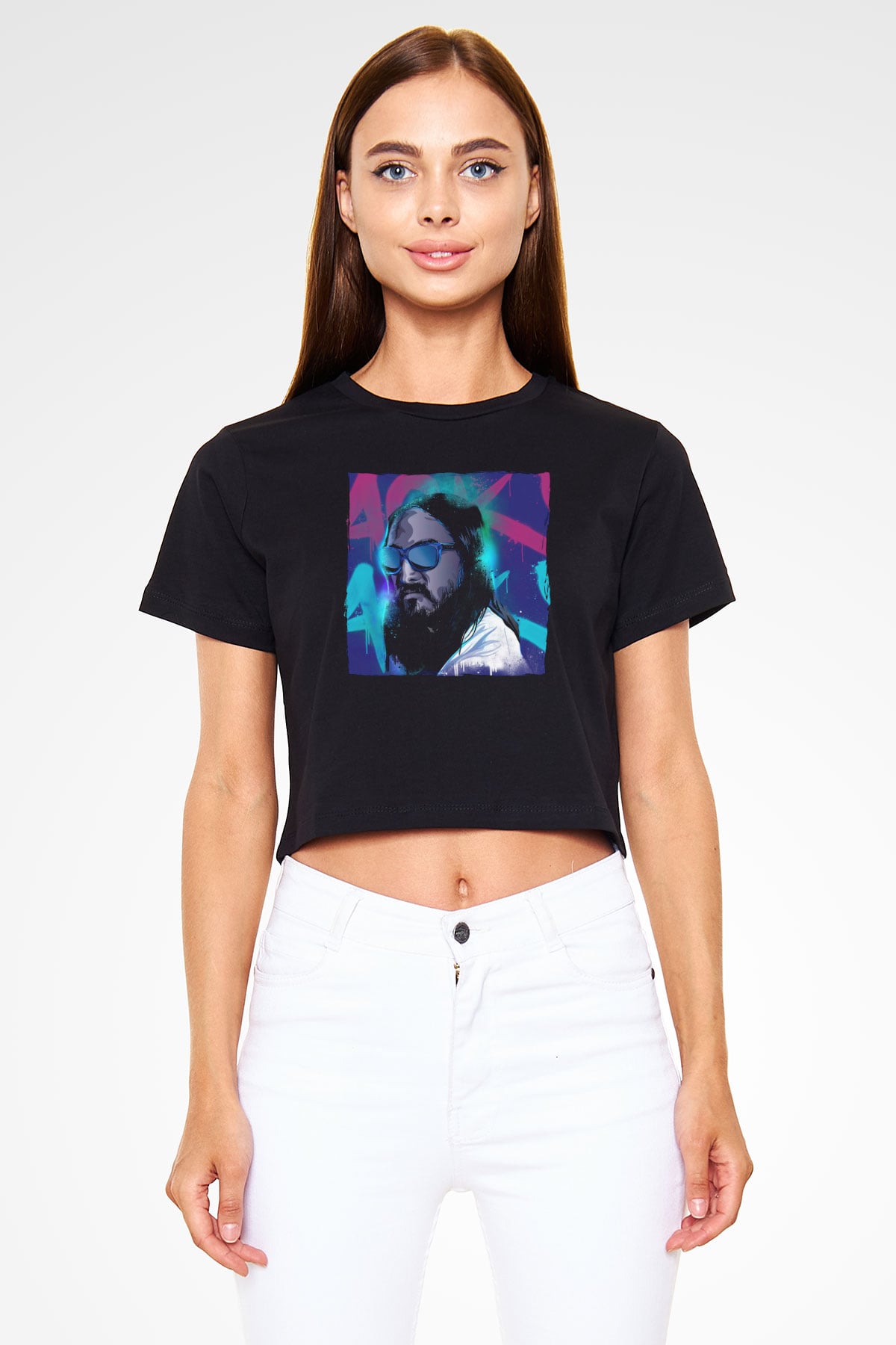 Steve Aoki Siyah  Crop Top Tişört