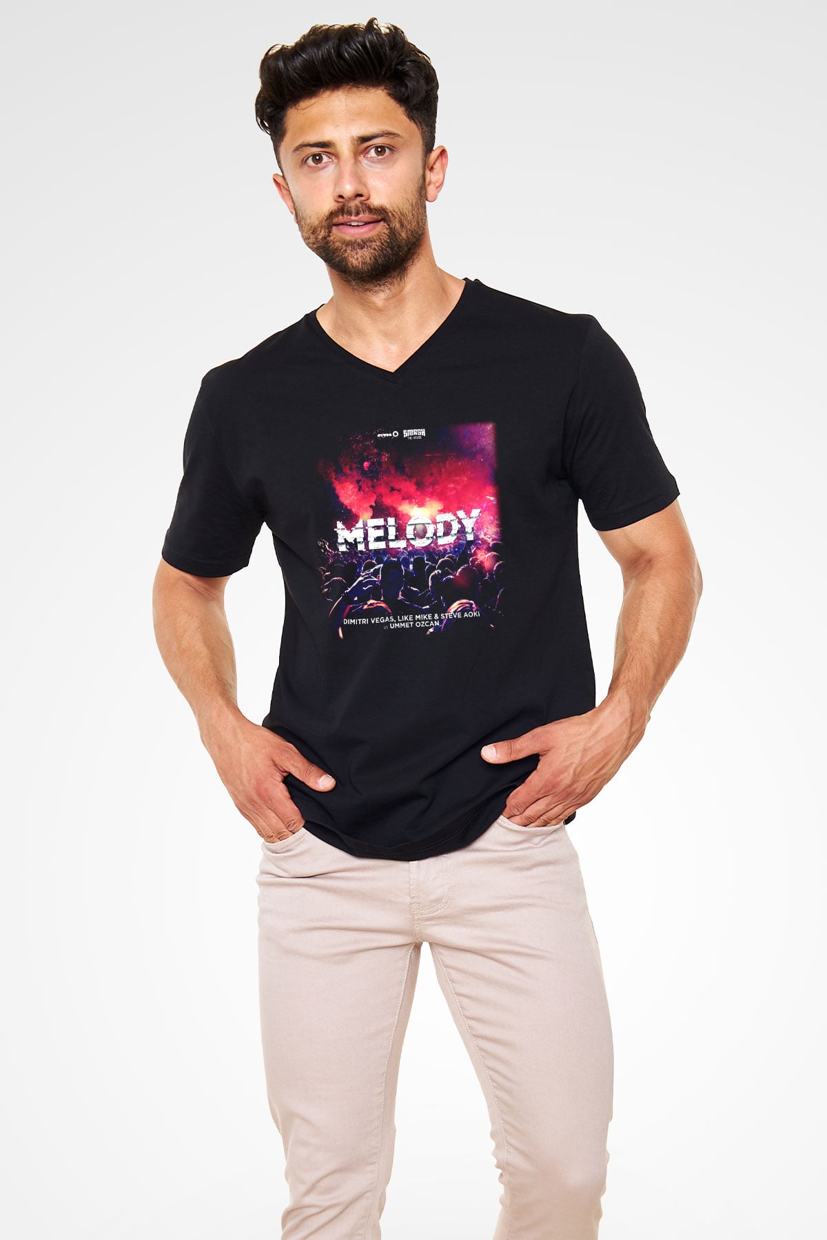 Steve Aoki Siyah Unisex V Yaka Tişört T-Shirt