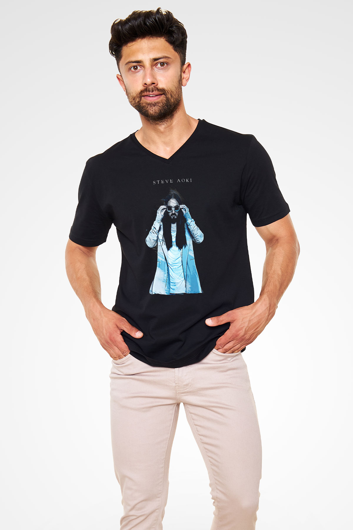 Steve Aoki Siyah Unisex V Yaka Tişört