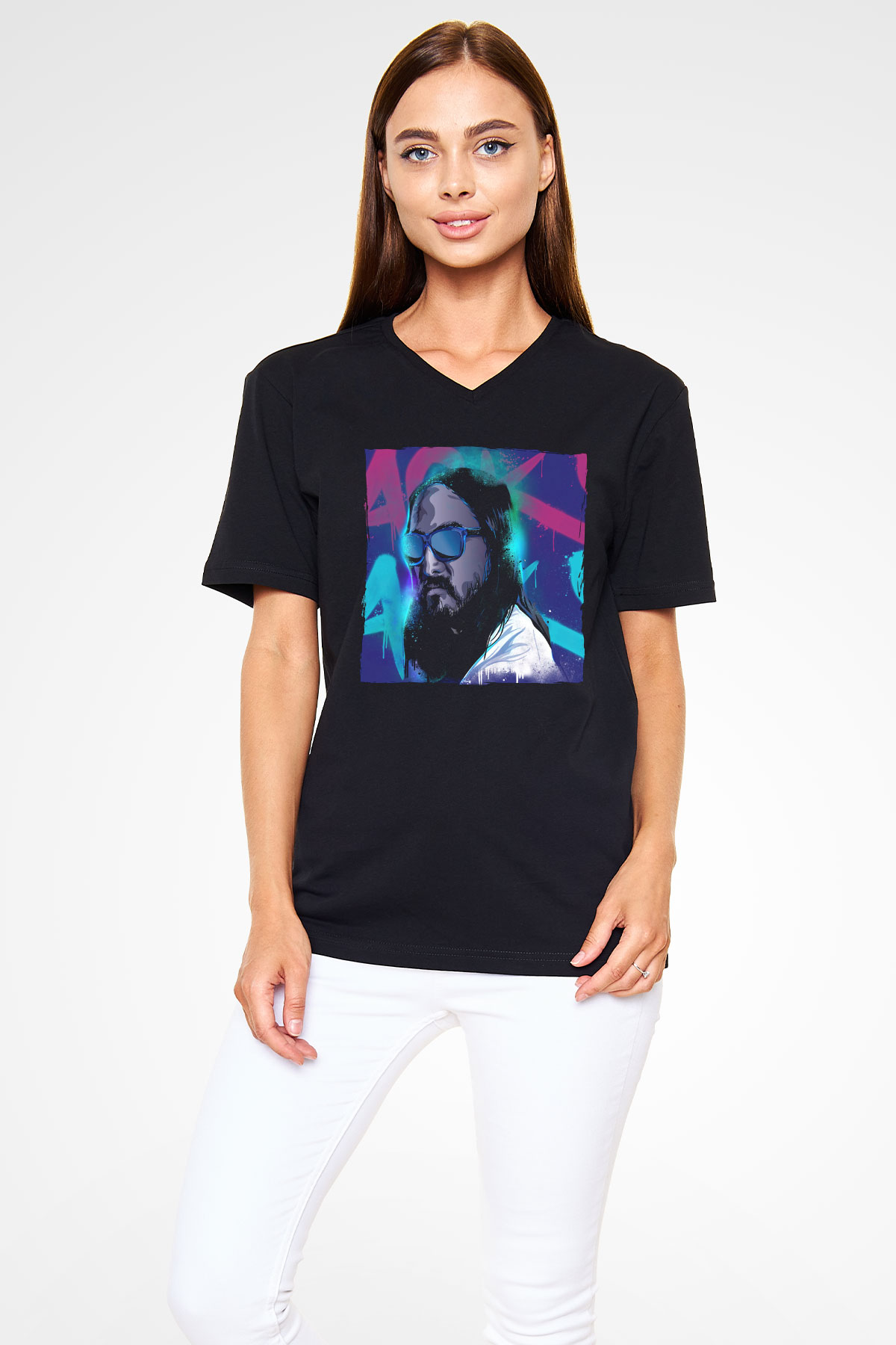 Steve Aoki Siyah Unisex V Yaka Tişört