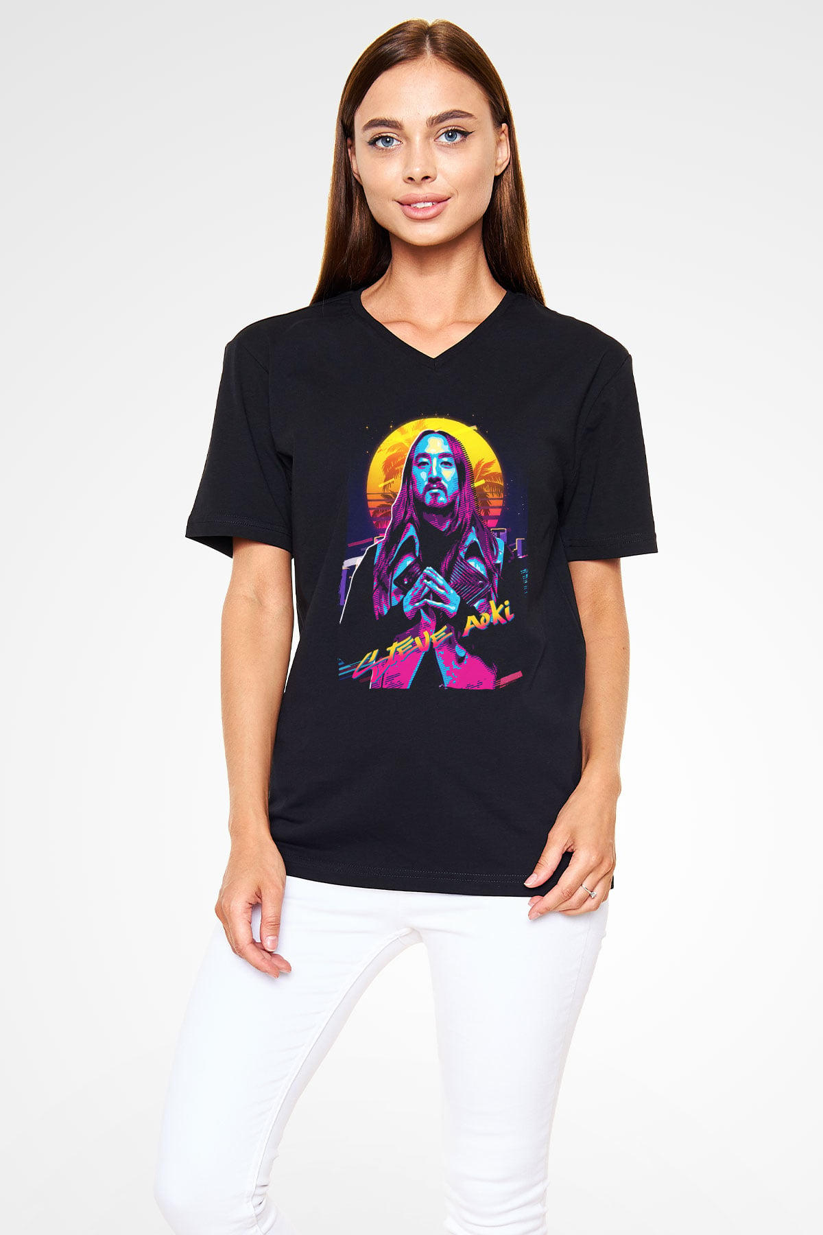 Steve Aoki Siyah Unisex V Yaka Tişört