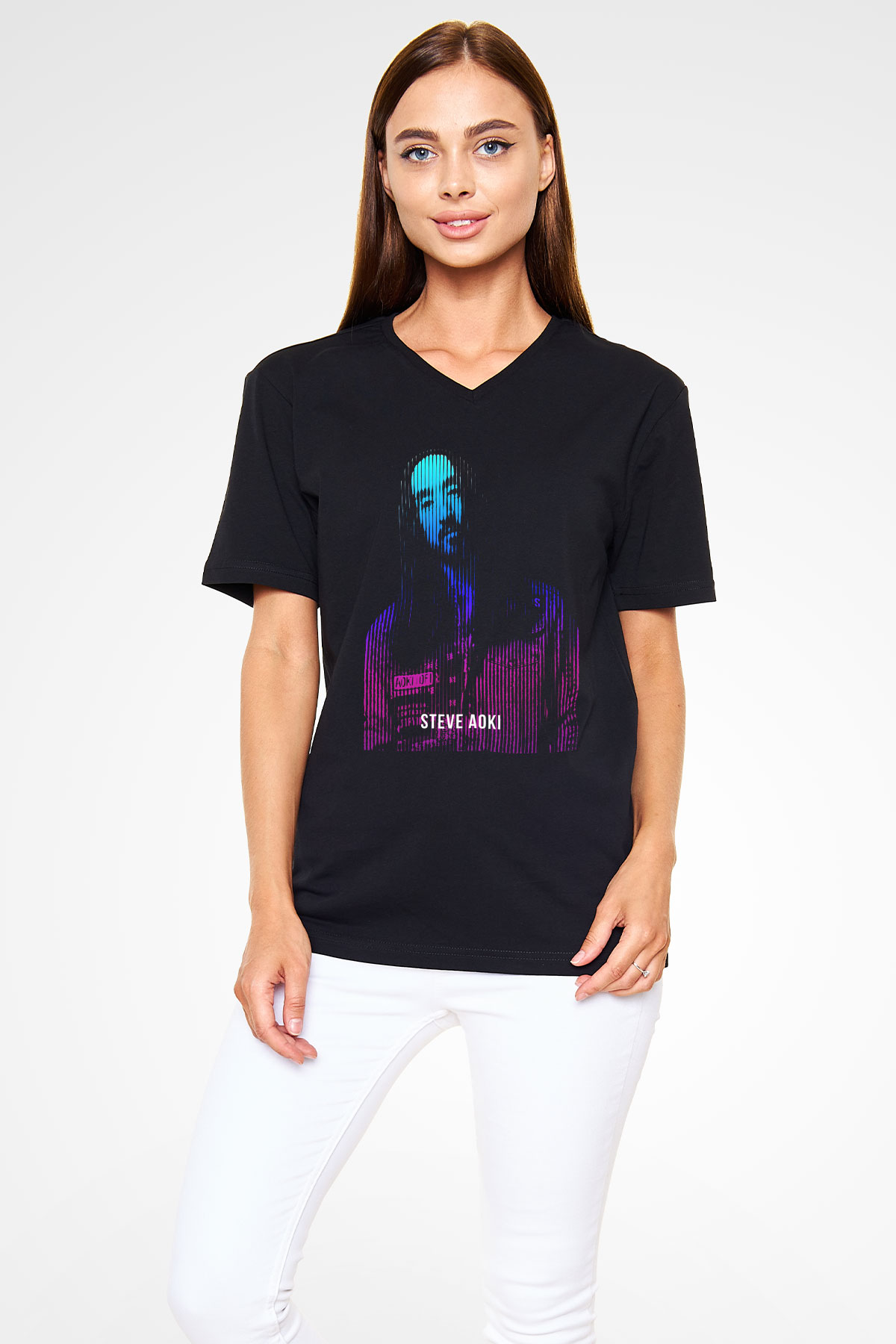 Steve Aoki Siyah Unisex V Yaka Tişört