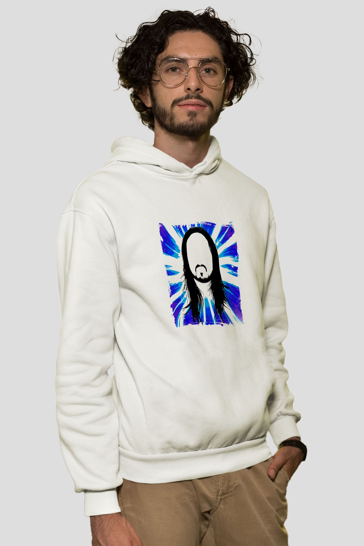 Steve AokiBaskılı Beyaz Hoodie