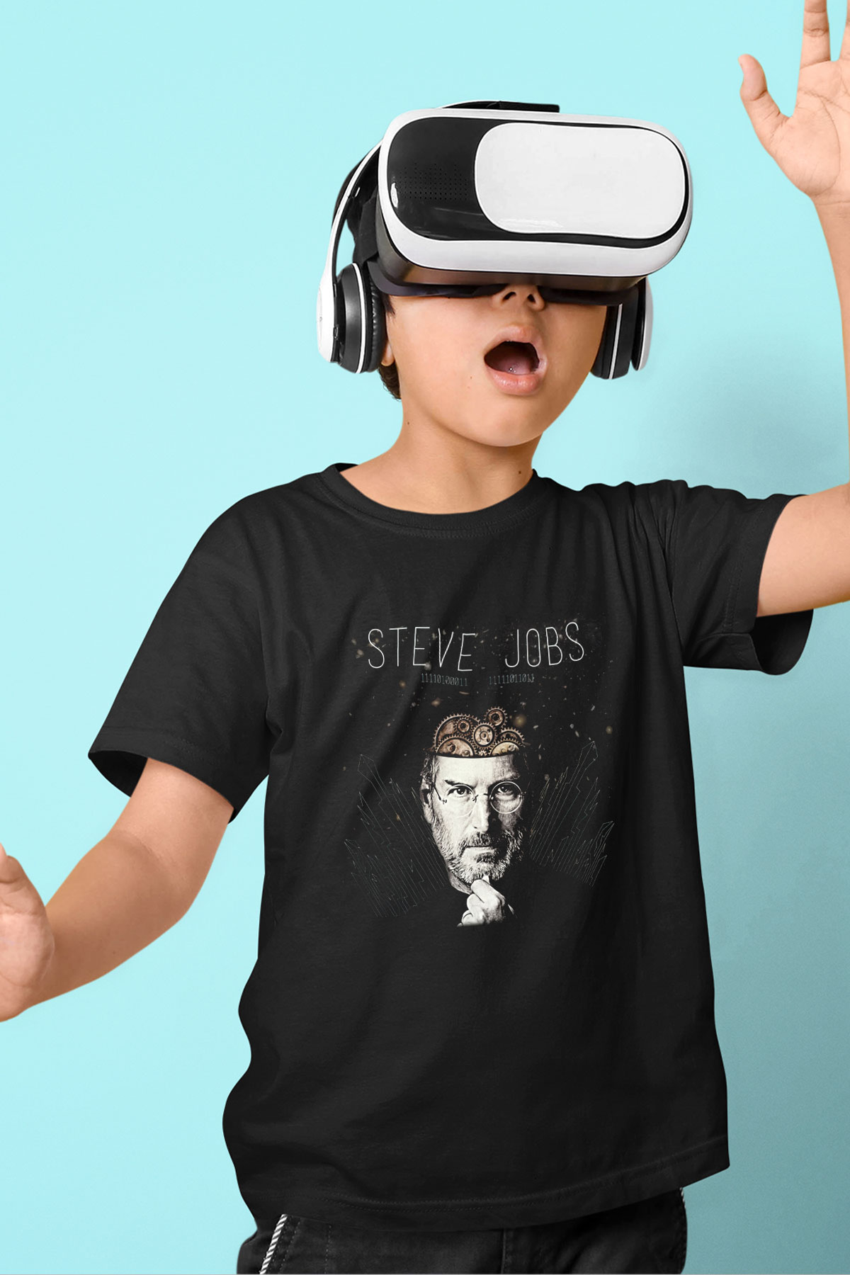 Steve Jobs Baskılı Siyah Unisex Çocuk Tişört