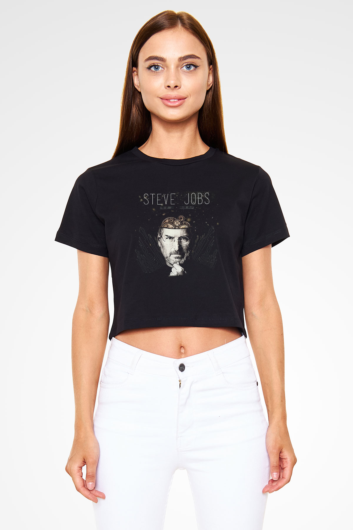 Steve Jobs Siyah Crop Top Tişört