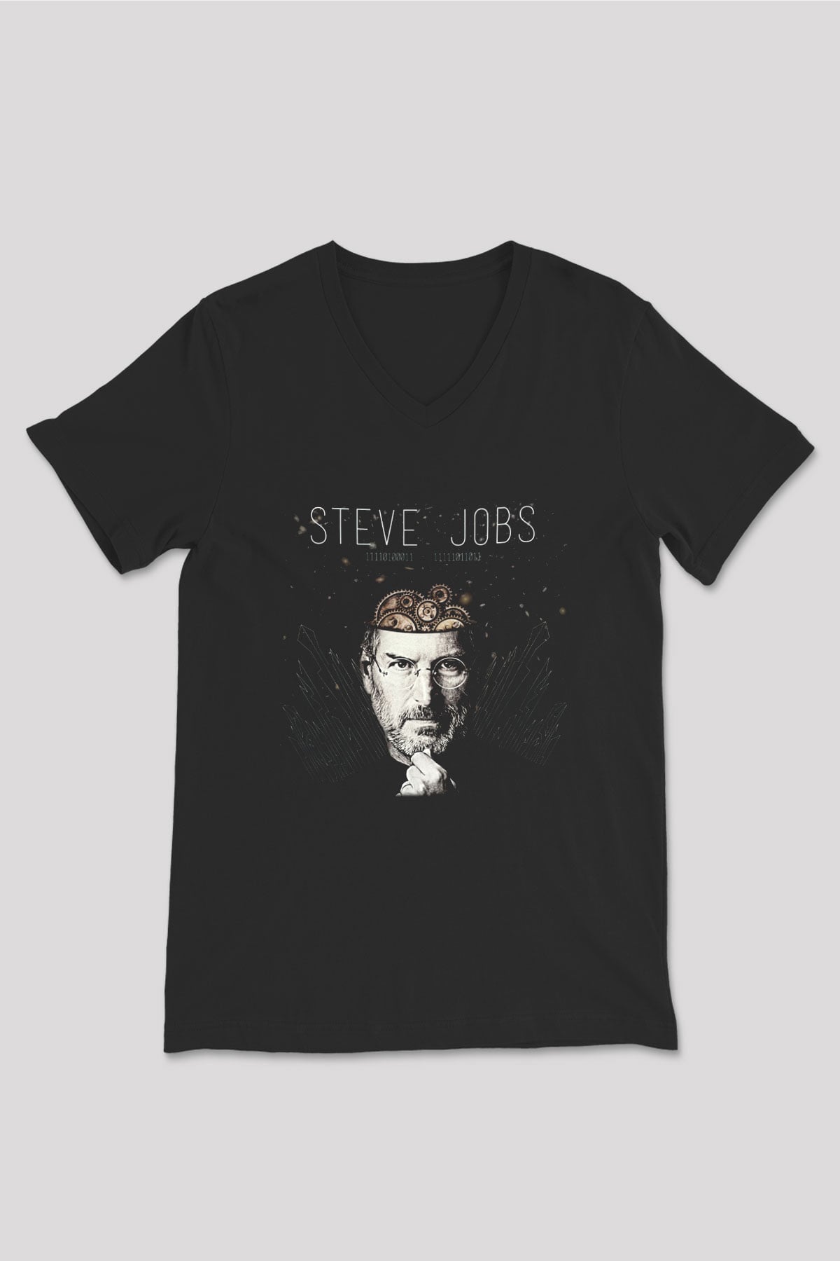 Steve Jobs Siyah Unisex V Yaka Tişört T-Shirt