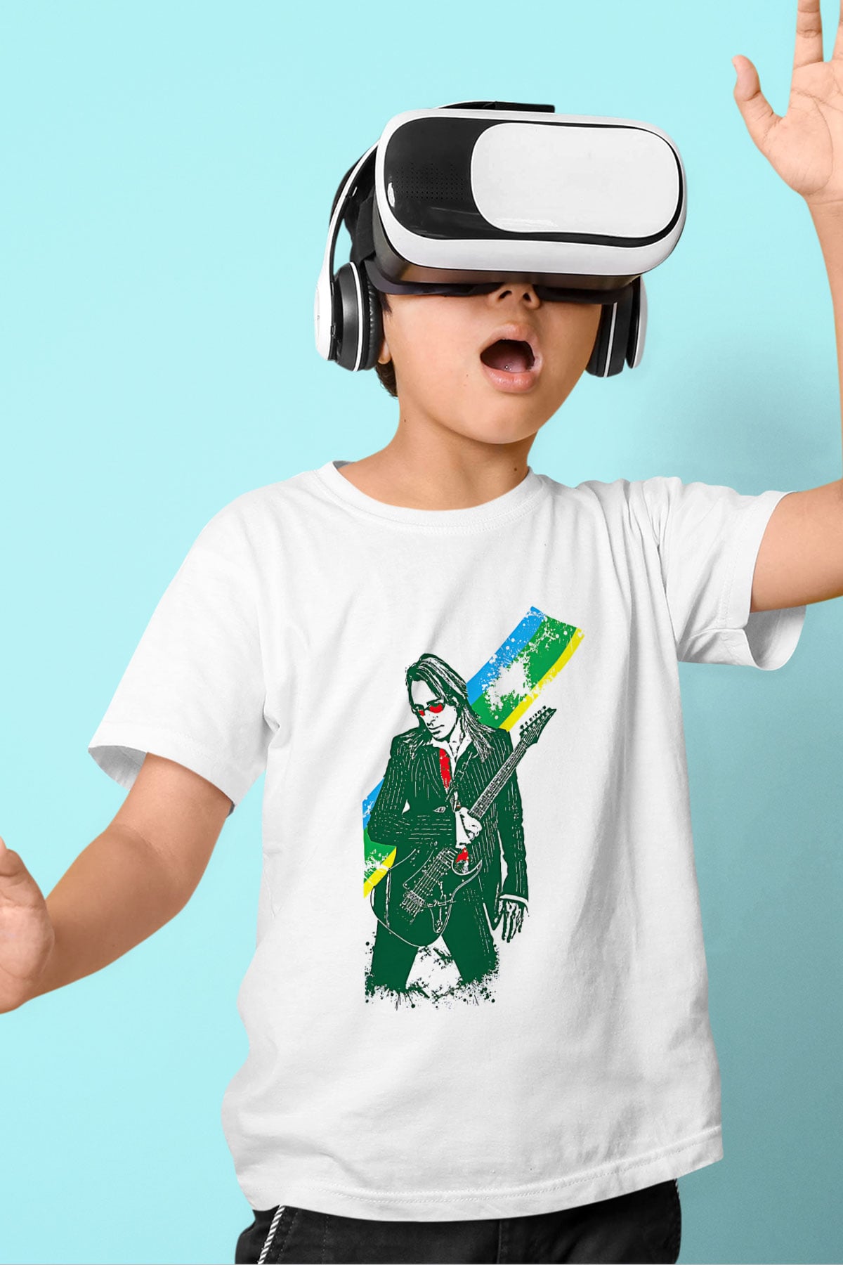 Steve Vai Baskılı Beyaz Unisex Beyaz Çocuk Tişört - Tshirt