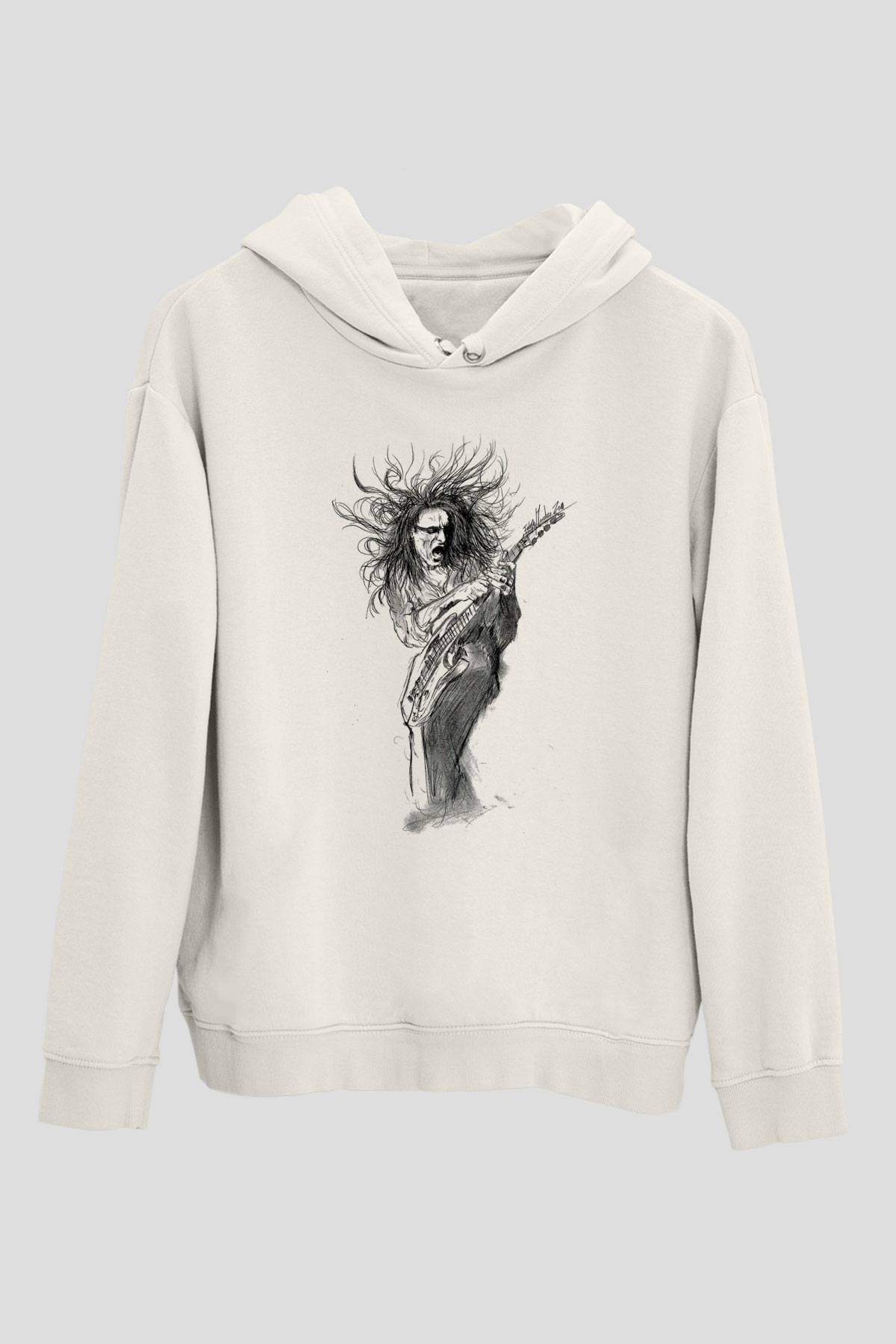 Steve Vai Baskılı Beyaz Unisex Kapüşonlu Sweatshirt
