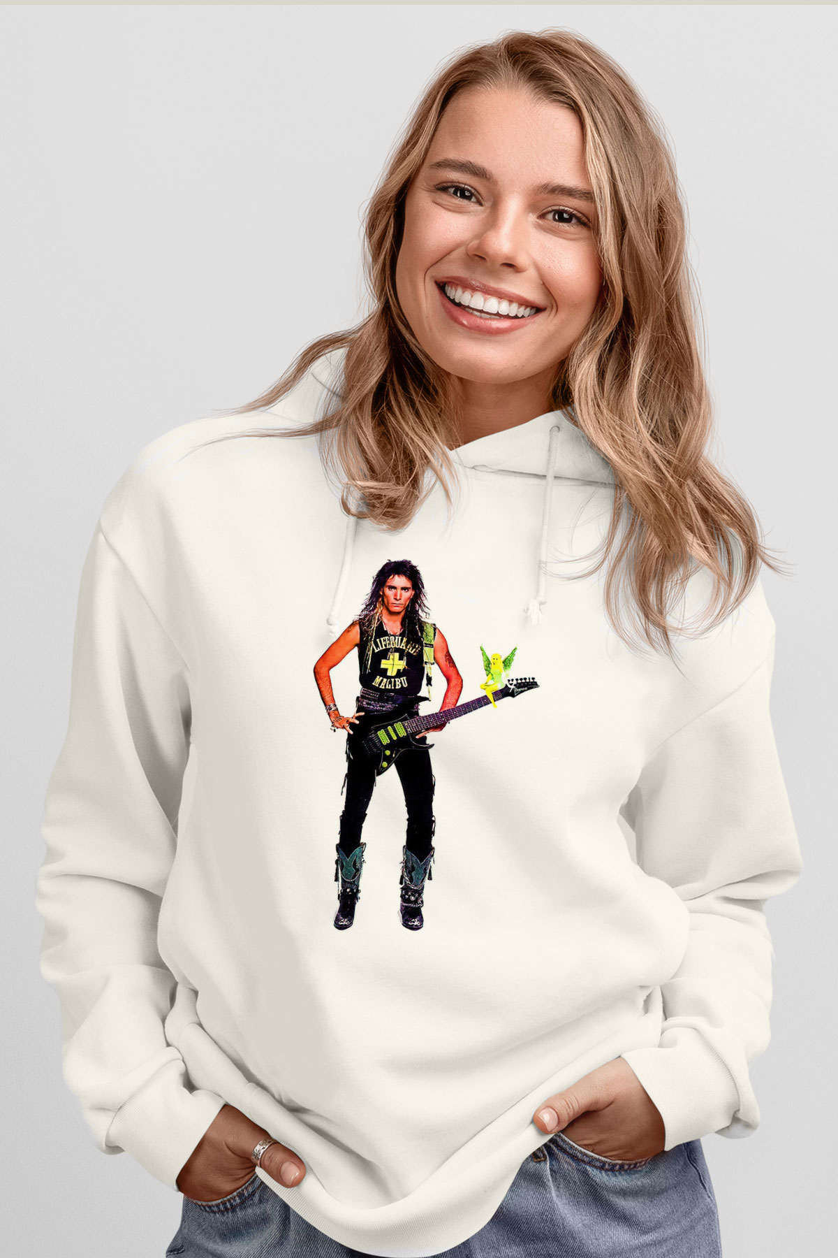 Steve Vai Baskılı Beyaz Unisex Kapüşonlu Sweatshirt
