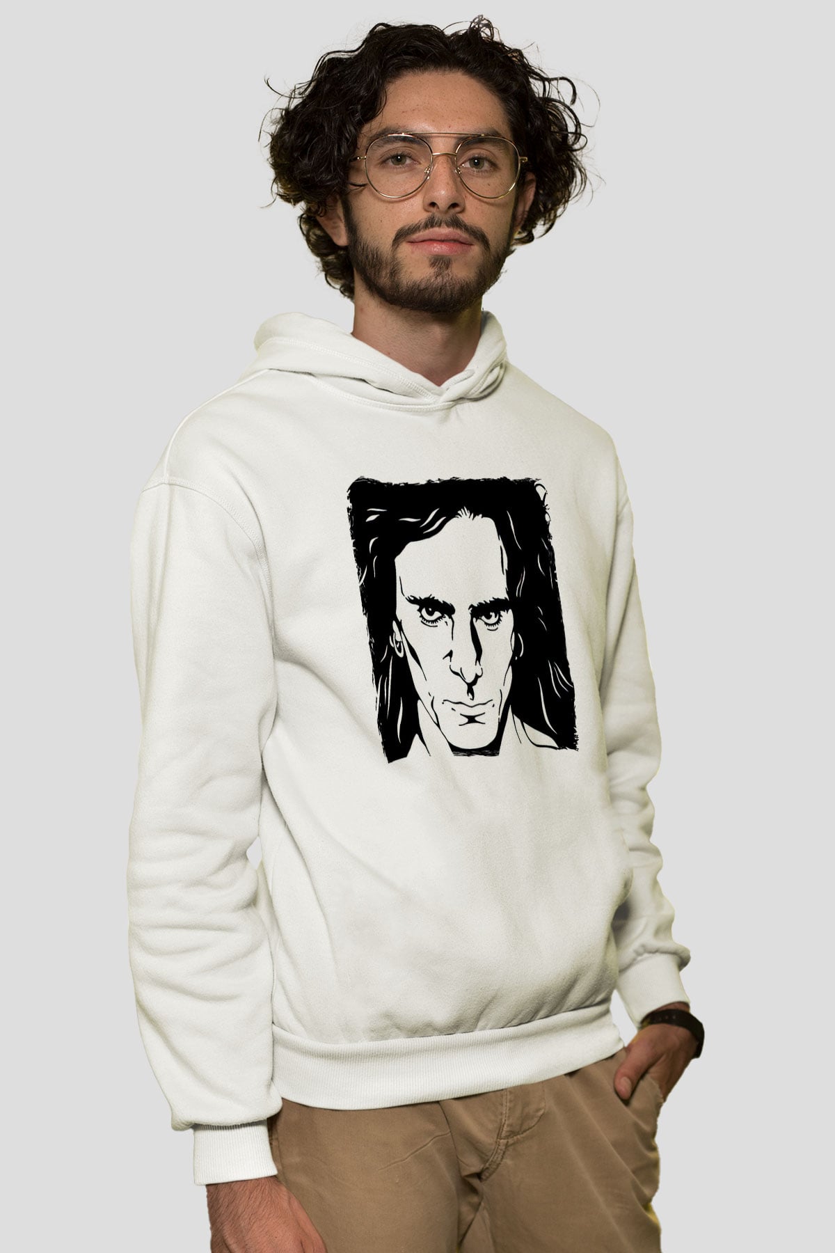 Steve Vai Baskılı Beyaz Unisex Kapüşonlu Sweatshirt