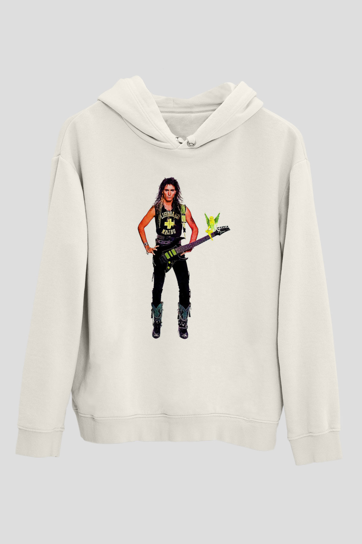 Steve Vai Baskılı Beyaz Unisex Kapüşonlu Sweatshirt