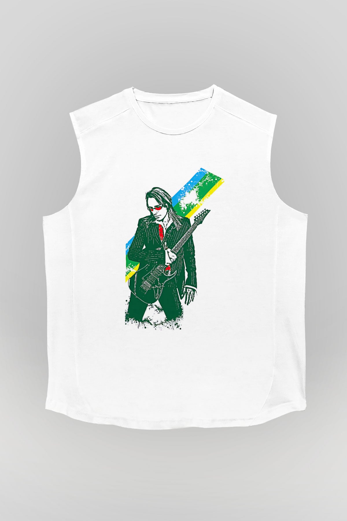 Steve Vai Baskılı Beyaz Unisex Kolsuz Tişört - Tshirt