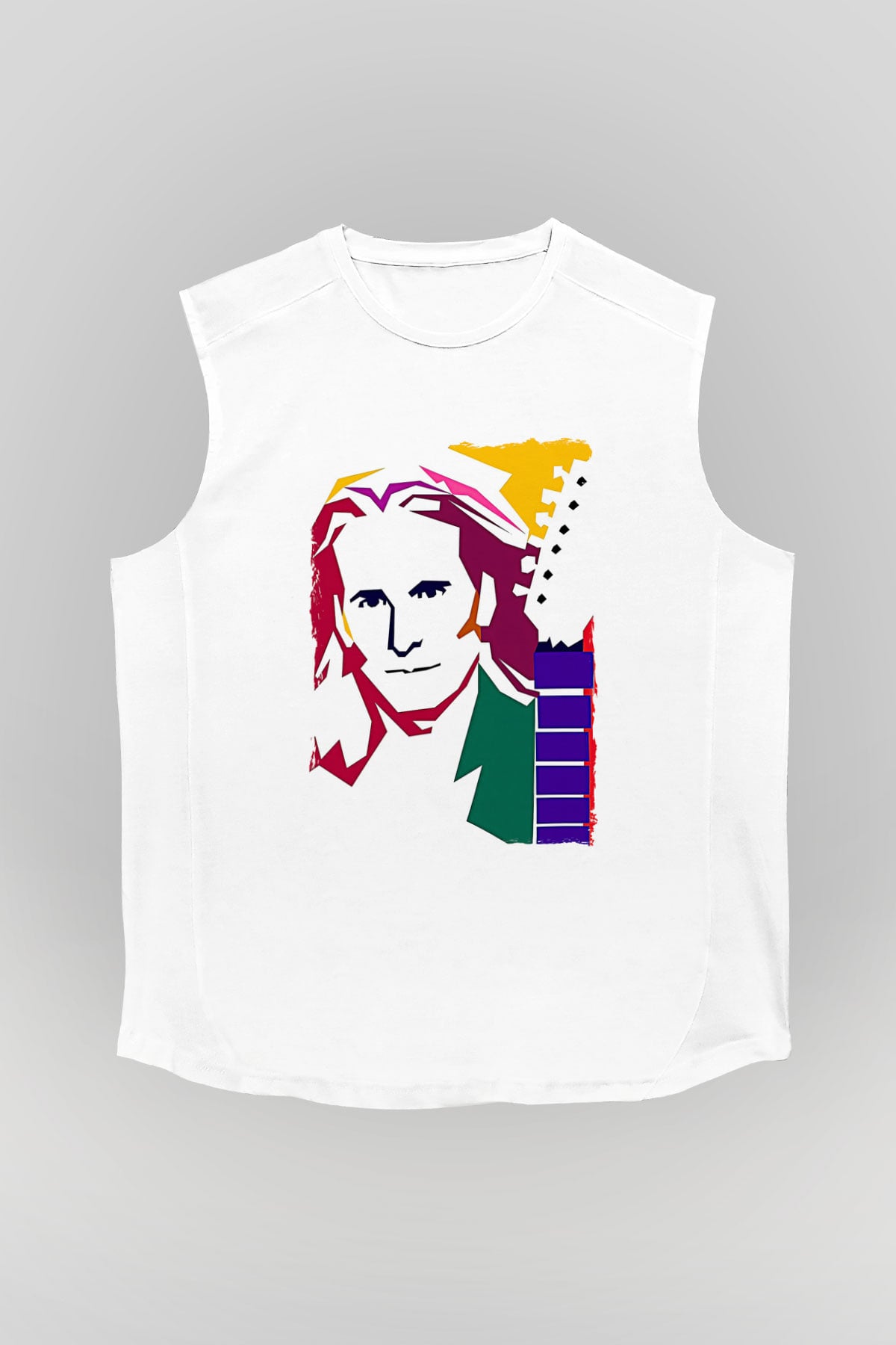 Steve Vai Baskılı Beyaz Unisex Kolsuz Tişört - Tshirt