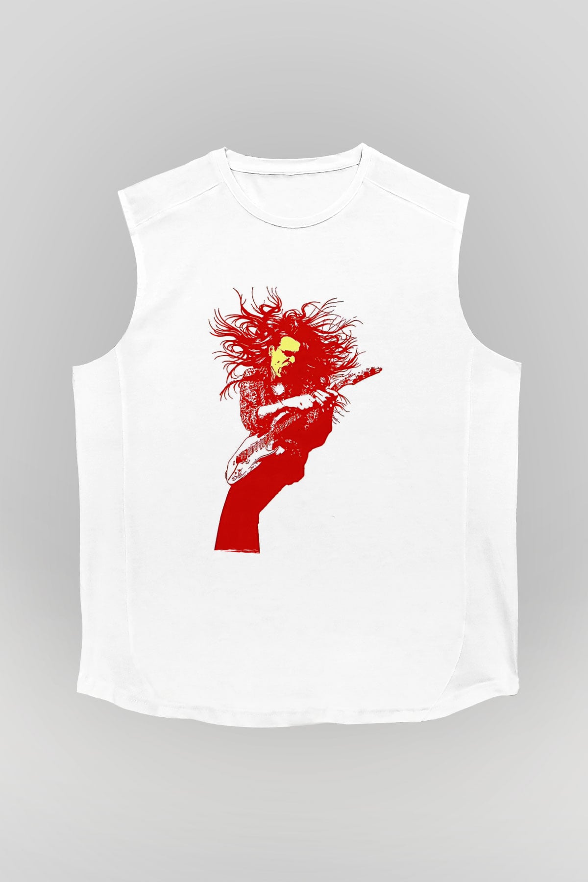 Steve Vai Baskılı Beyaz Unisex Kolsuz Tişört - Tshirt