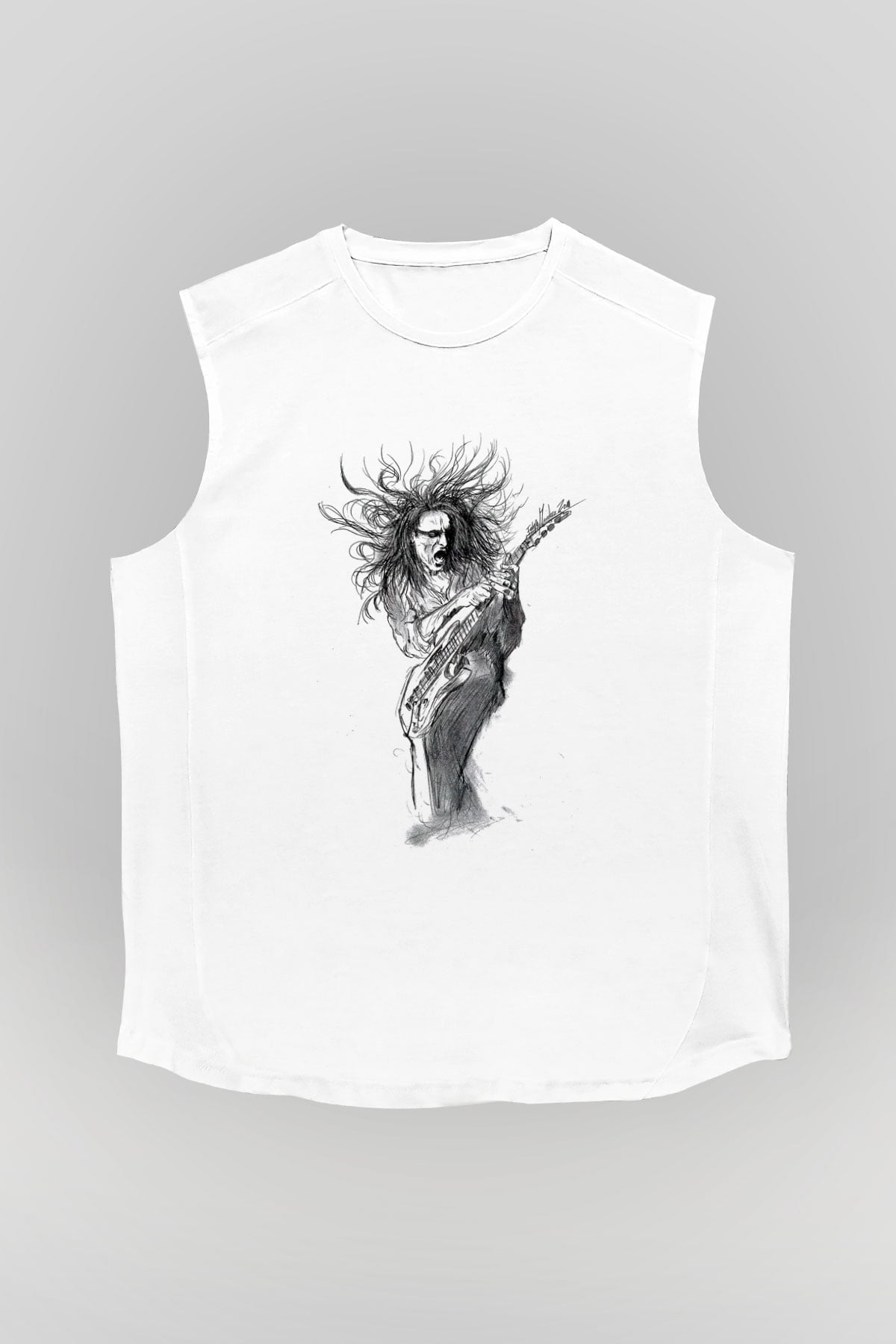 Steve Vai Baskılı Beyaz Unisex Kolsuz Tişört - Tshirt