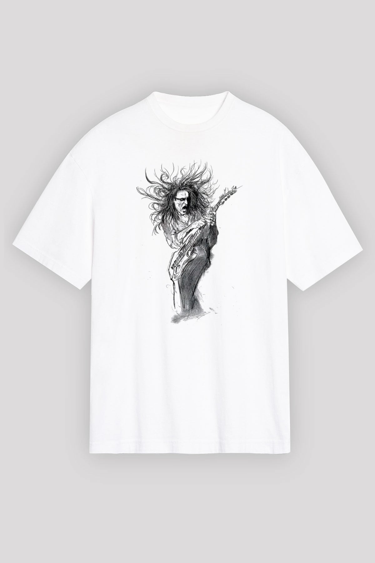 Steve Vai Baskılı Beyaz Unisex Oversize Tişört - Tshirt