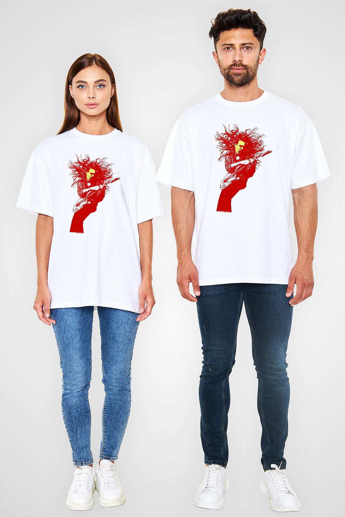 Steve Vai Baskılı Beyaz Unisex Oversize Tişört - Tshirt