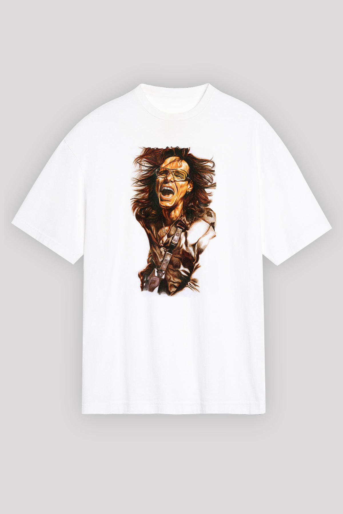 Steve Vai Baskılı Beyaz Unisex Oversize Tişört - Tshirt