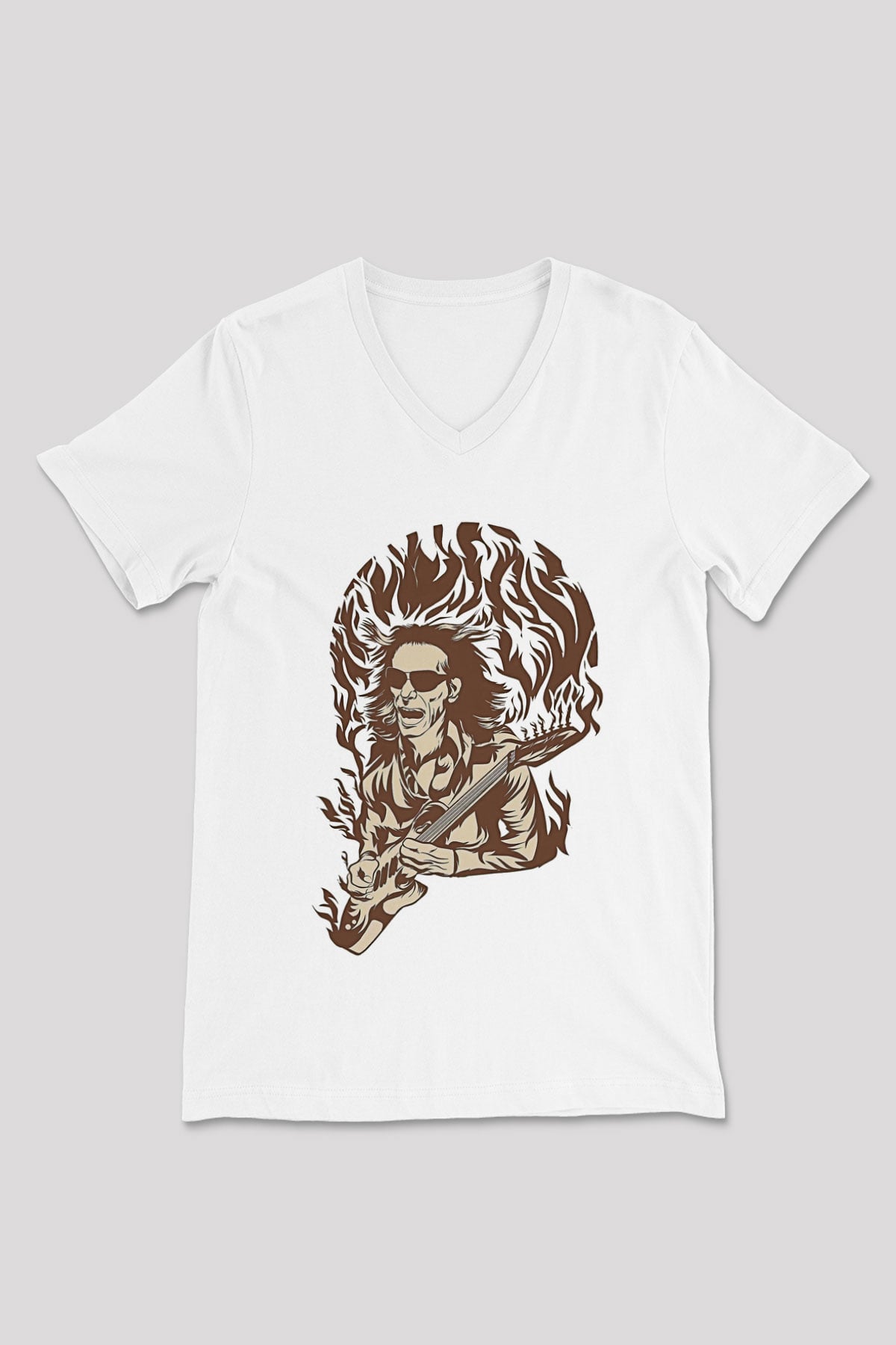 Steve Vai Baskılı Beyaz Unisex V Yaka Tişört - Tshirt