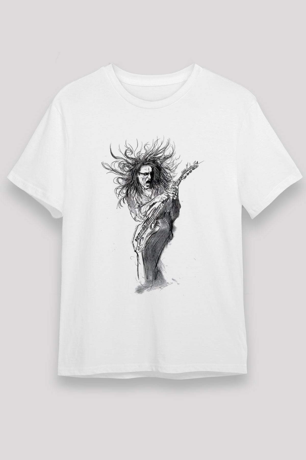 Steve Vai Baskılı Unisex Beyaz Tişört - Tshirt