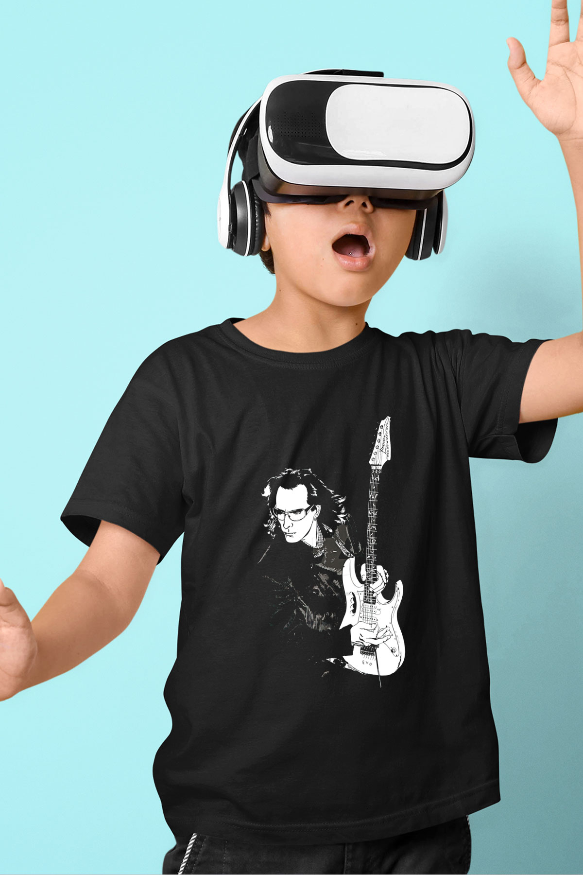 Steve Vai Baskılı Unisex Siyah Çocuk Tişört - Tshirt