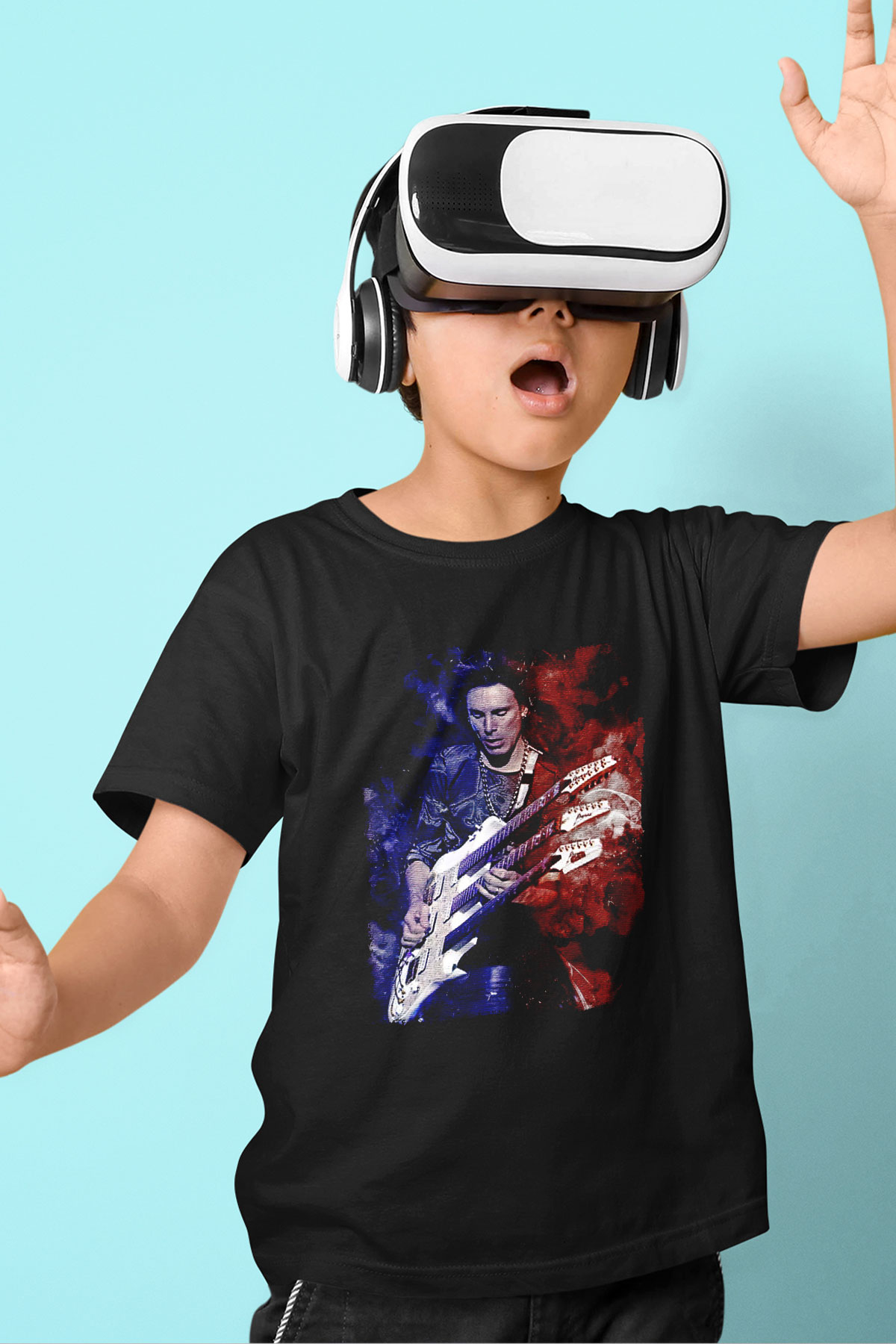 Steve Vai Baskılı Unisex Siyah Çocuk Tişört - Tshirt