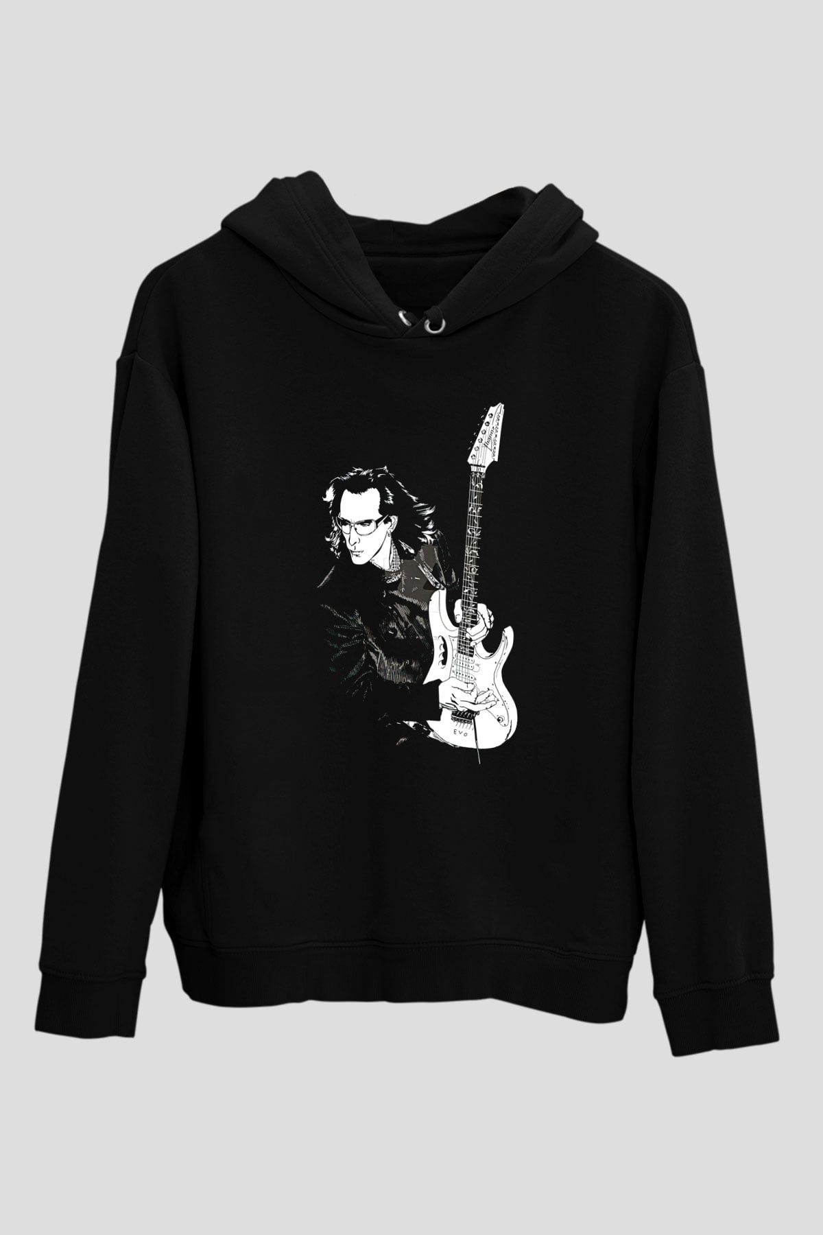 Steve Vai Baskılı Unisex Siyah Kapüşonlu Sweatshirt