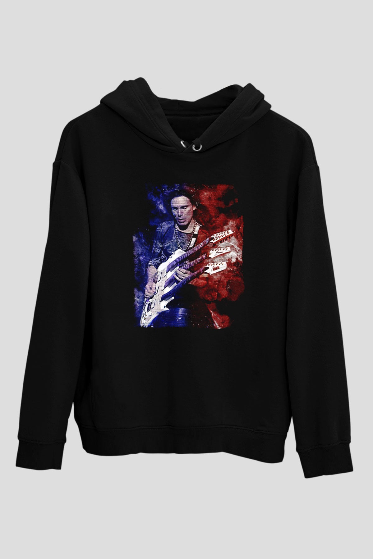 Steve Vai Baskılı Unisex Siyah Kapüşonlu Sweatshirt