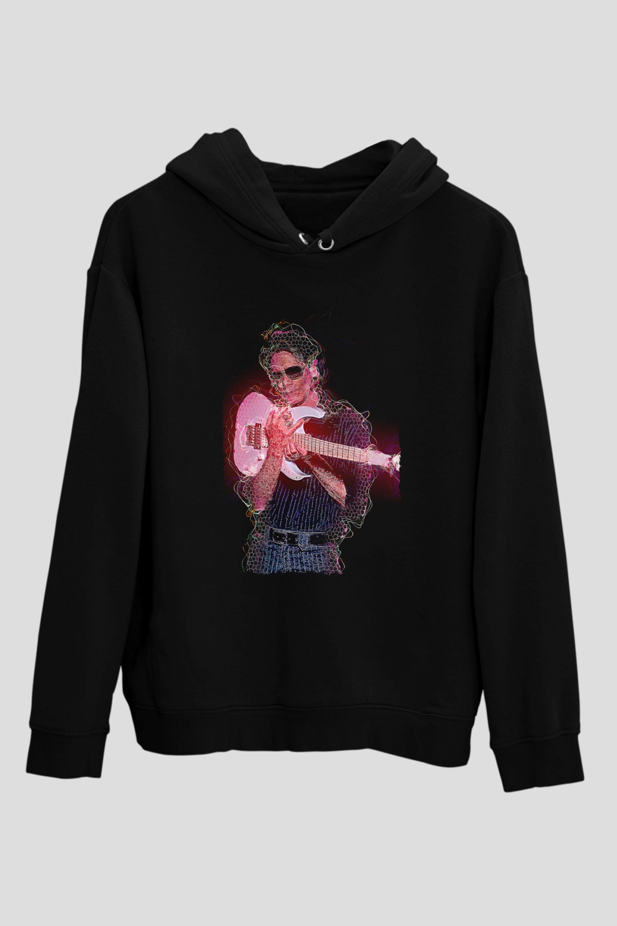 Steve Vai Baskılı Unisex Siyah Kapüşonlu Sweatshirt
