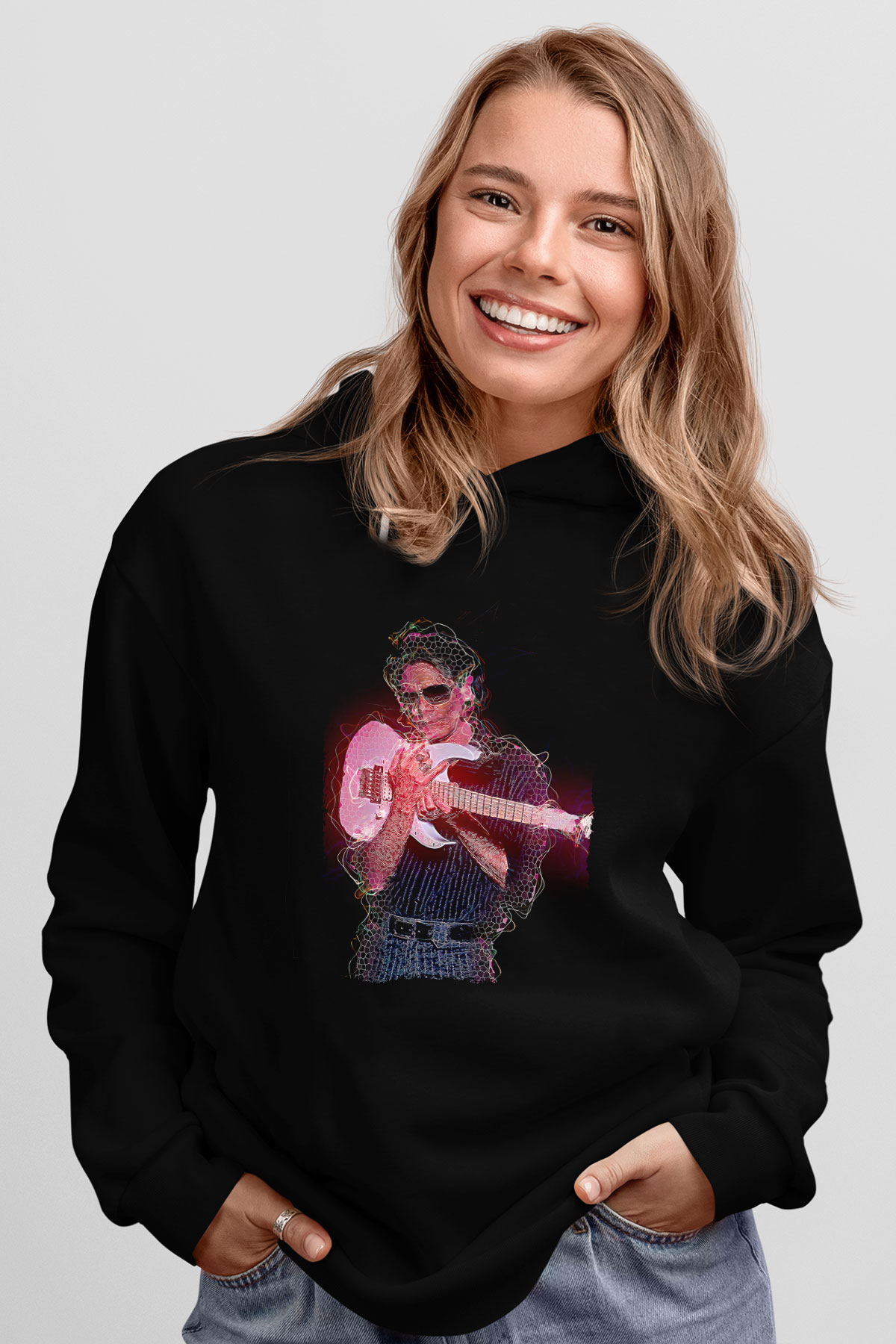 Steve Vai Baskılı Unisex Siyah Kapüşonlu Sweatshirt