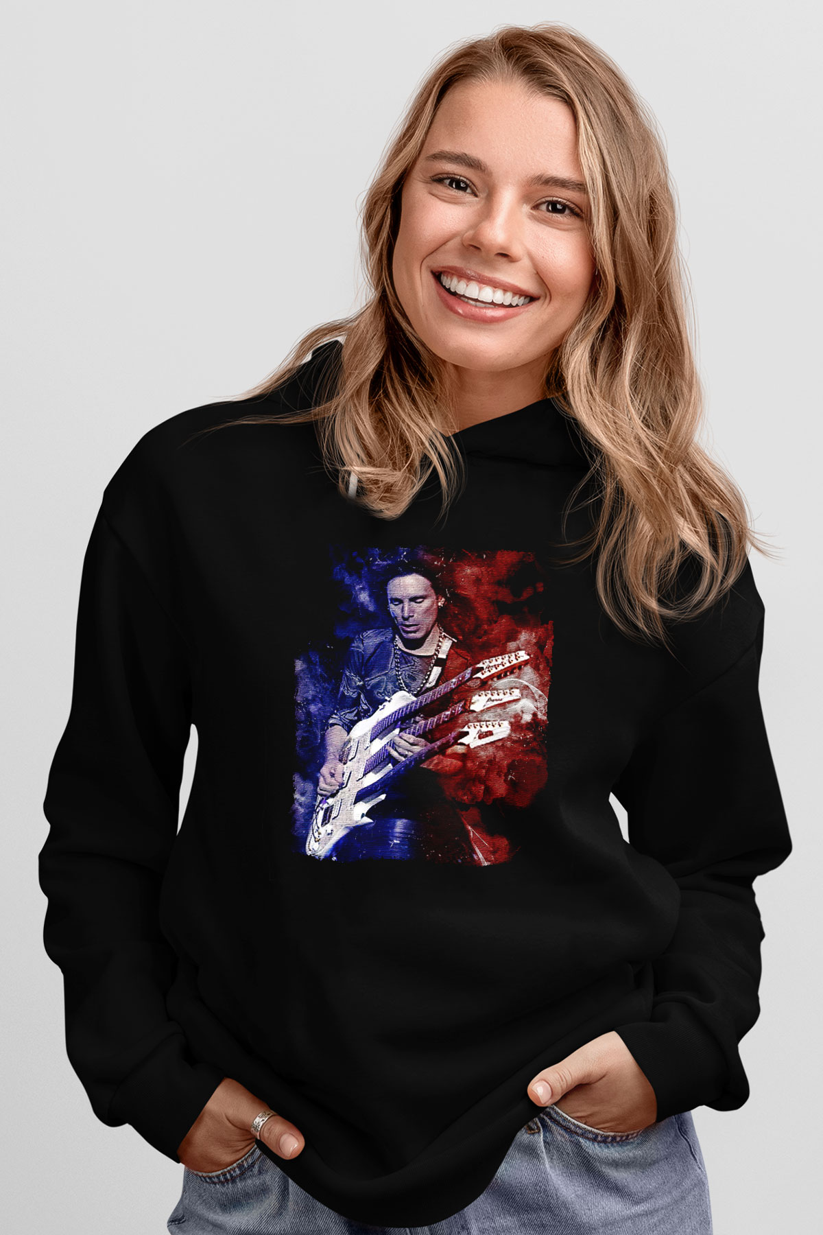 Steve Vai Baskılı Unisex Siyah Kapüşonlu Sweatshirt