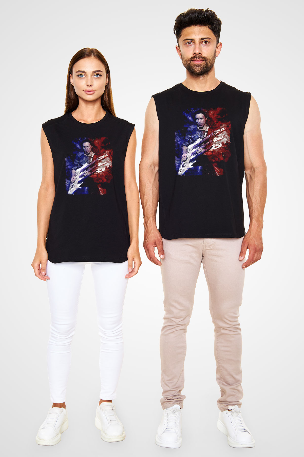 Steve Vai Baskılı Unisex Siyah Kolsuz Tişört - Tshirt