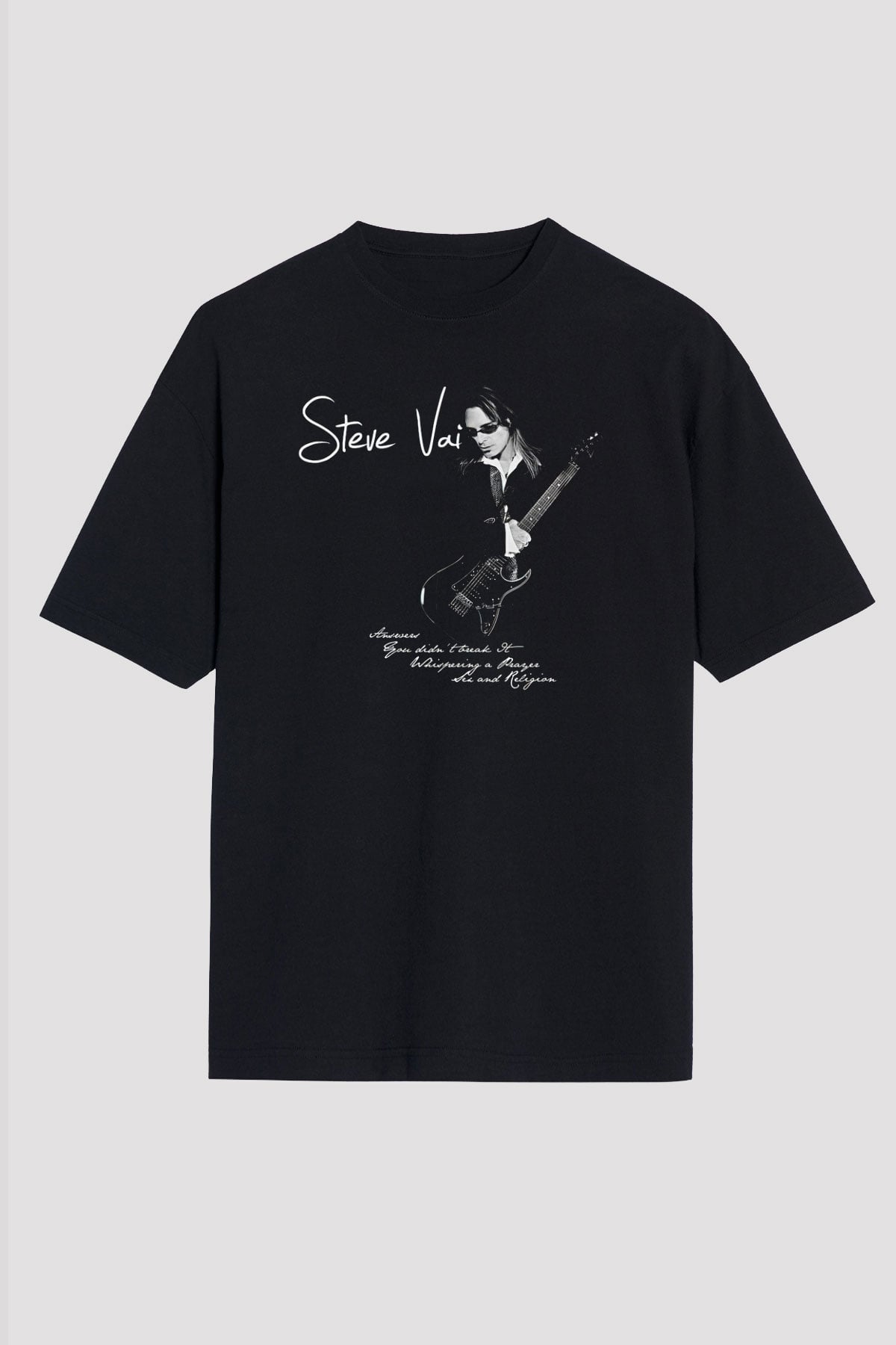 Steve Vai Baskılı Unisex Siyah Oversize Tişört - Tshirt