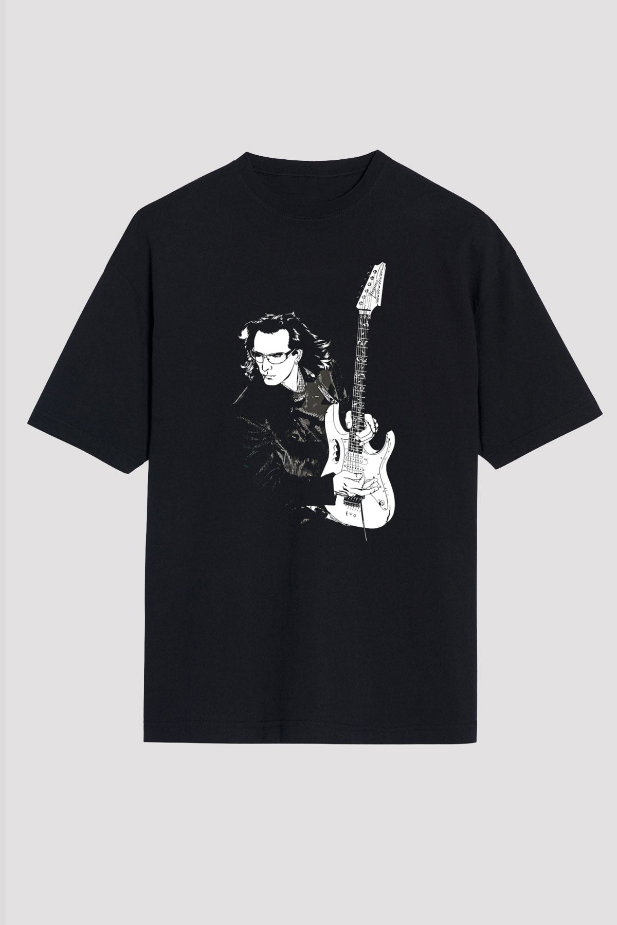 Steve Vai Baskılı Unisex Siyah Oversize Tişört - Tshirt
