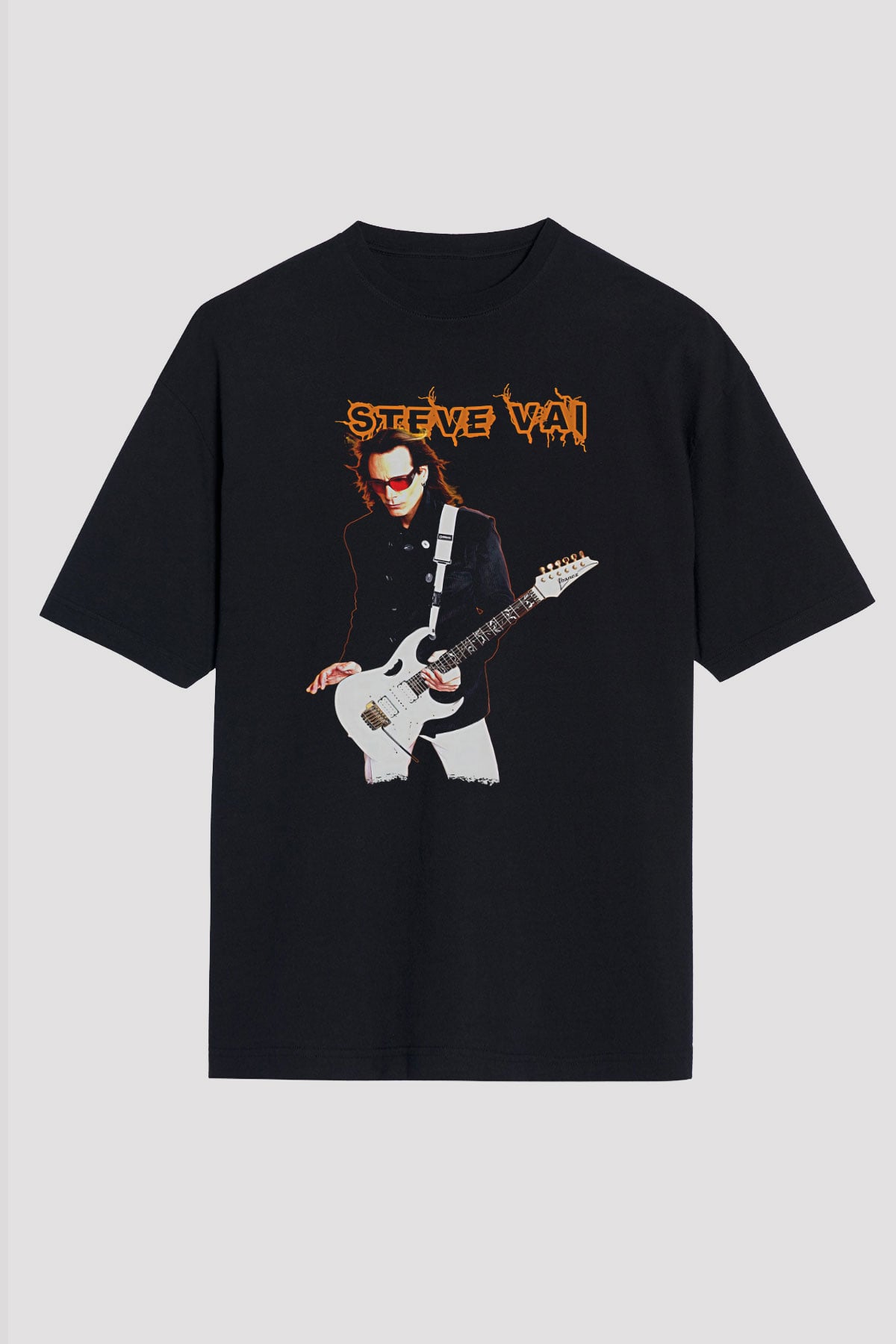Steve Vai Baskılı Unisex Siyah Oversize Tişört - Tshirt