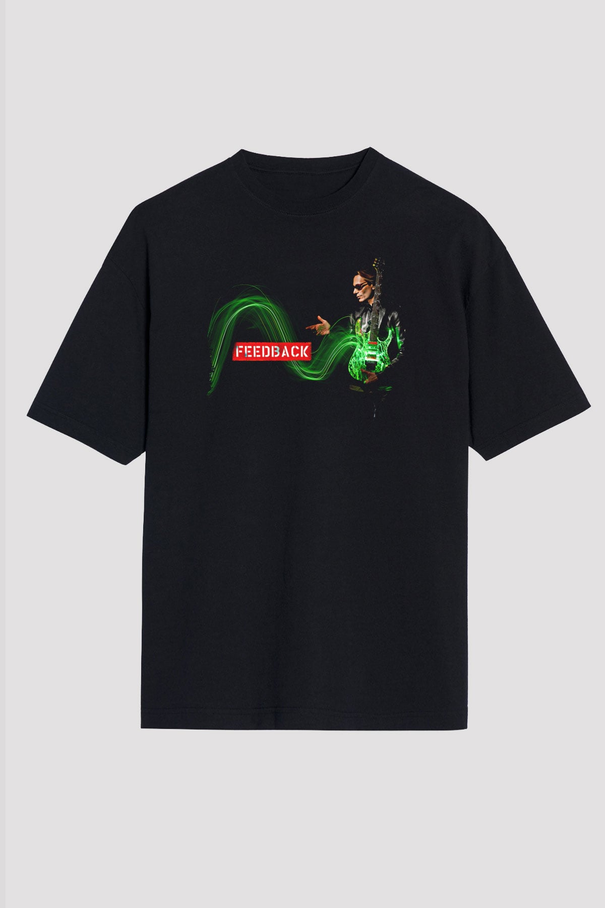 Steve Vai Baskılı Unisex Siyah Oversize Tişört - Tshirt
