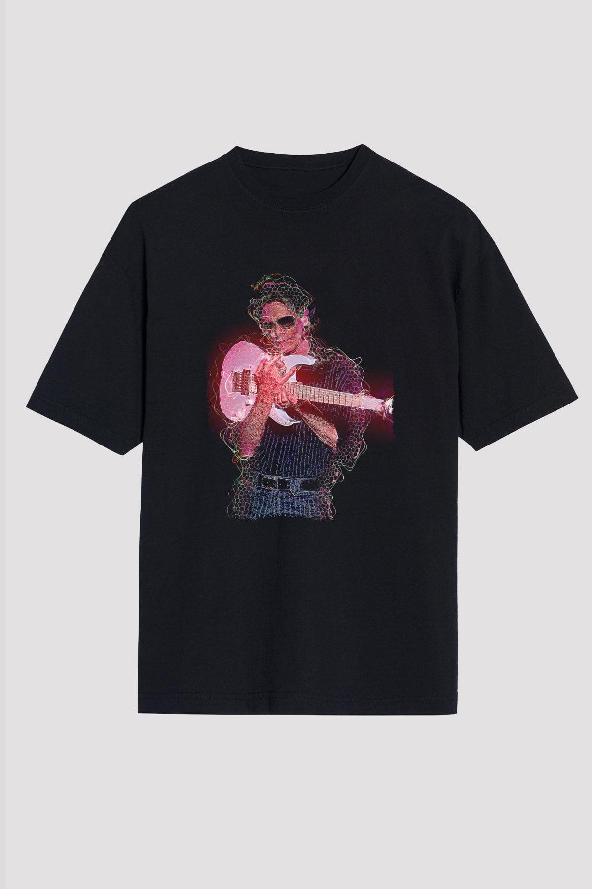 Steve Vai Baskılı Unisex Siyah Oversize Tişört - Tshirt