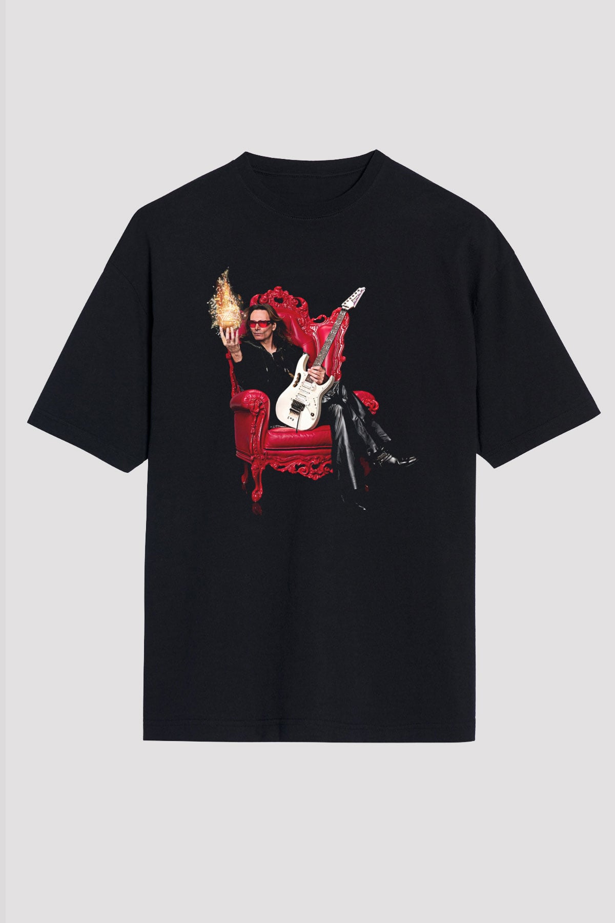 Steve Vai Baskılı Unisex Siyah Oversize Tişört - Tshirt
