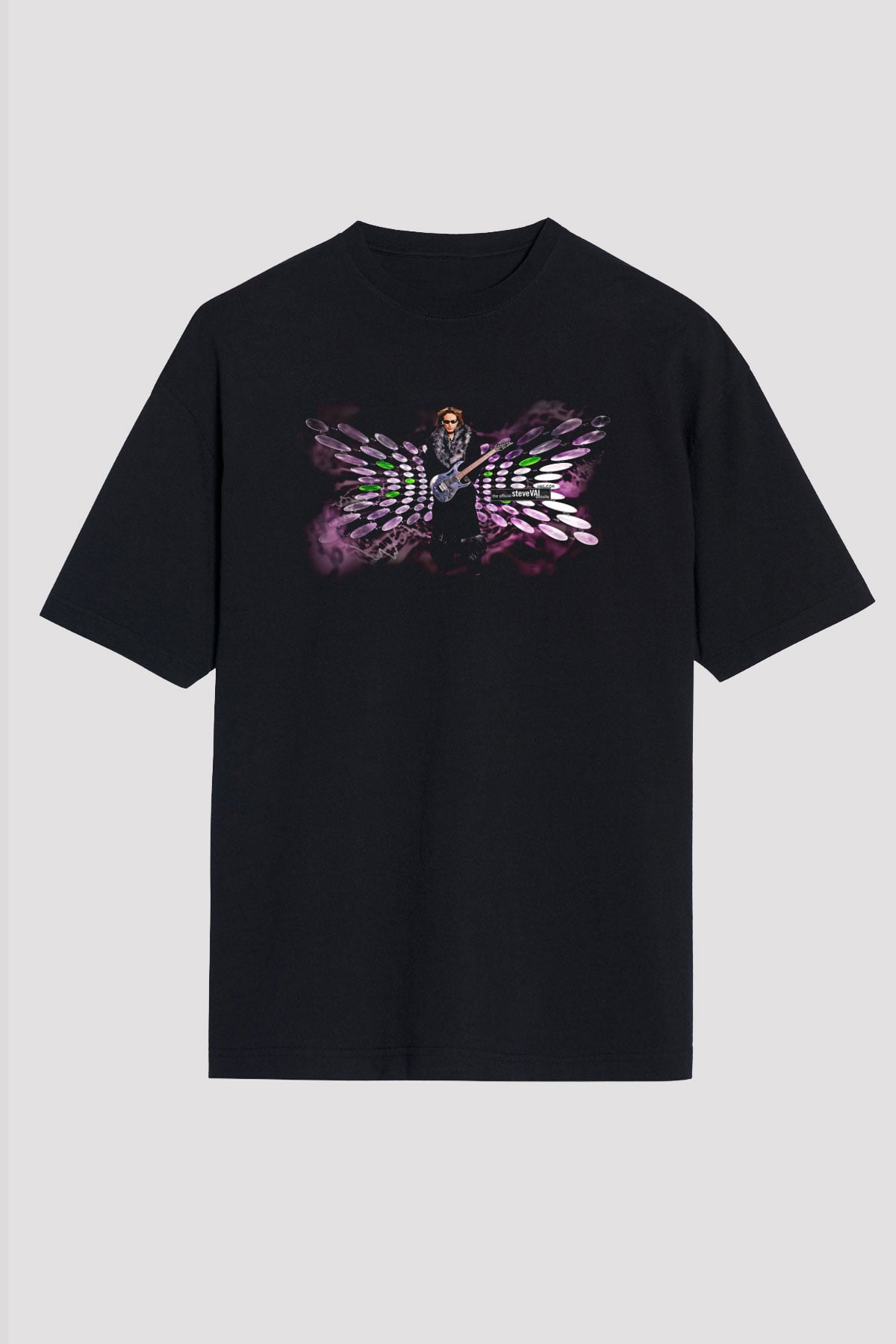 Steve Vai Baskılı Unisex Siyah Oversize Tişört - Tshirt