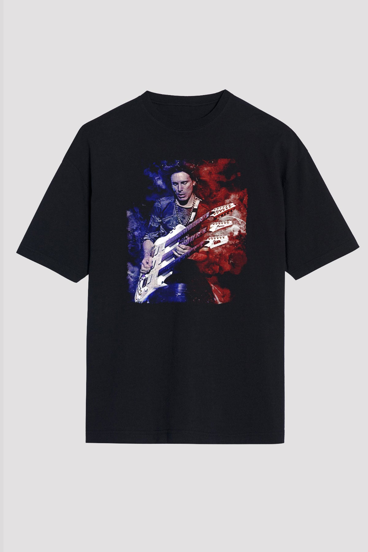 Steve Vai Baskılı Unisex Siyah Oversize Tişört - Tshirt