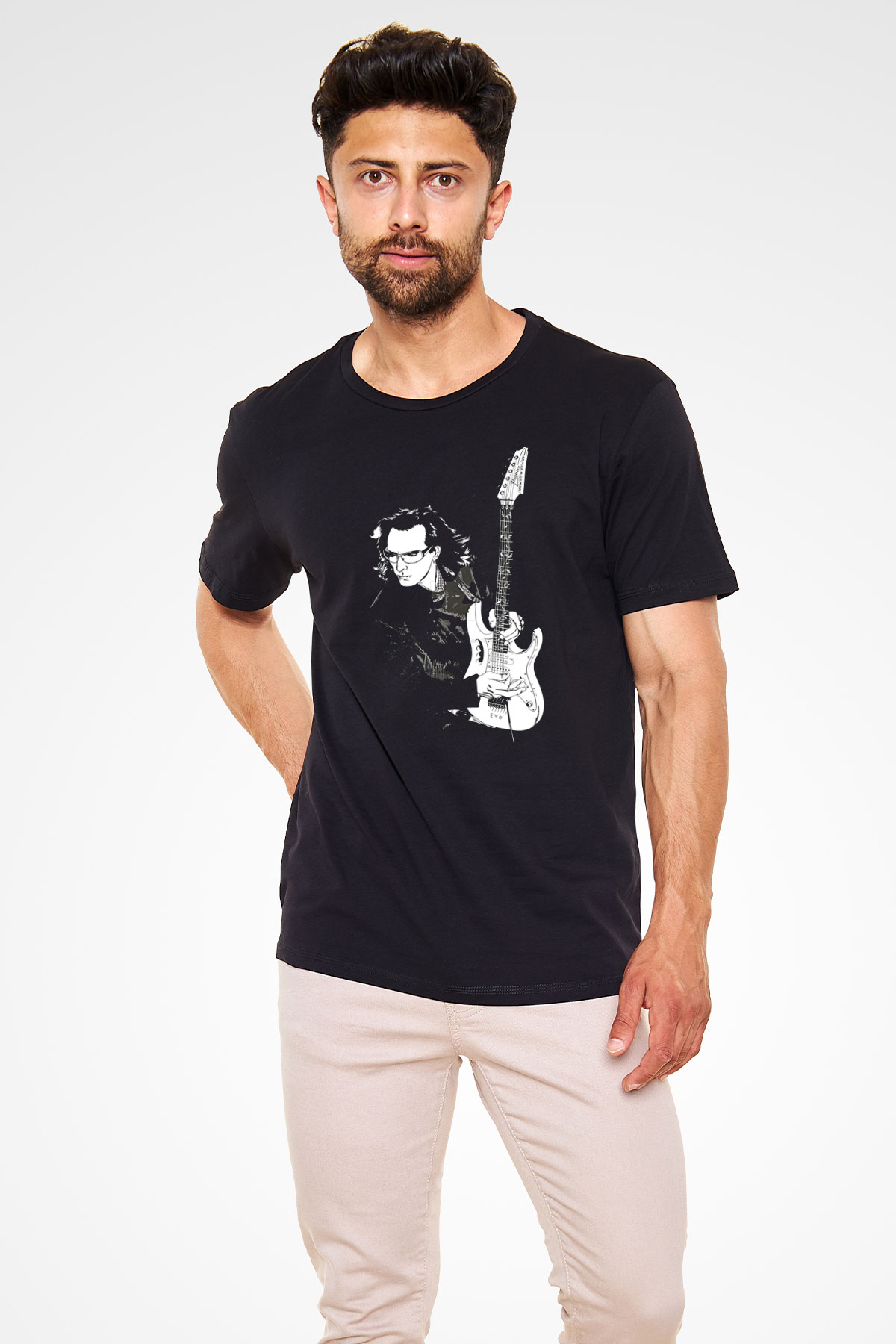 Steve Vai Baskılı Unisex Siyah Tişört - Tshirt