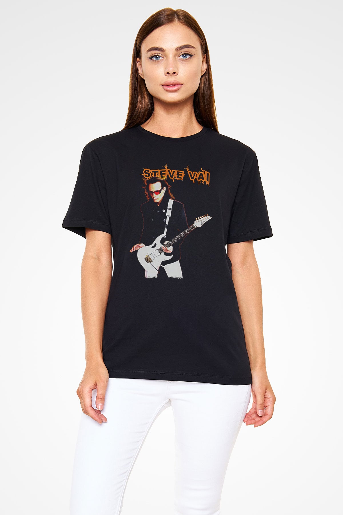 Steve Vai Baskılı Unisex Siyah Tişört - Tshirt