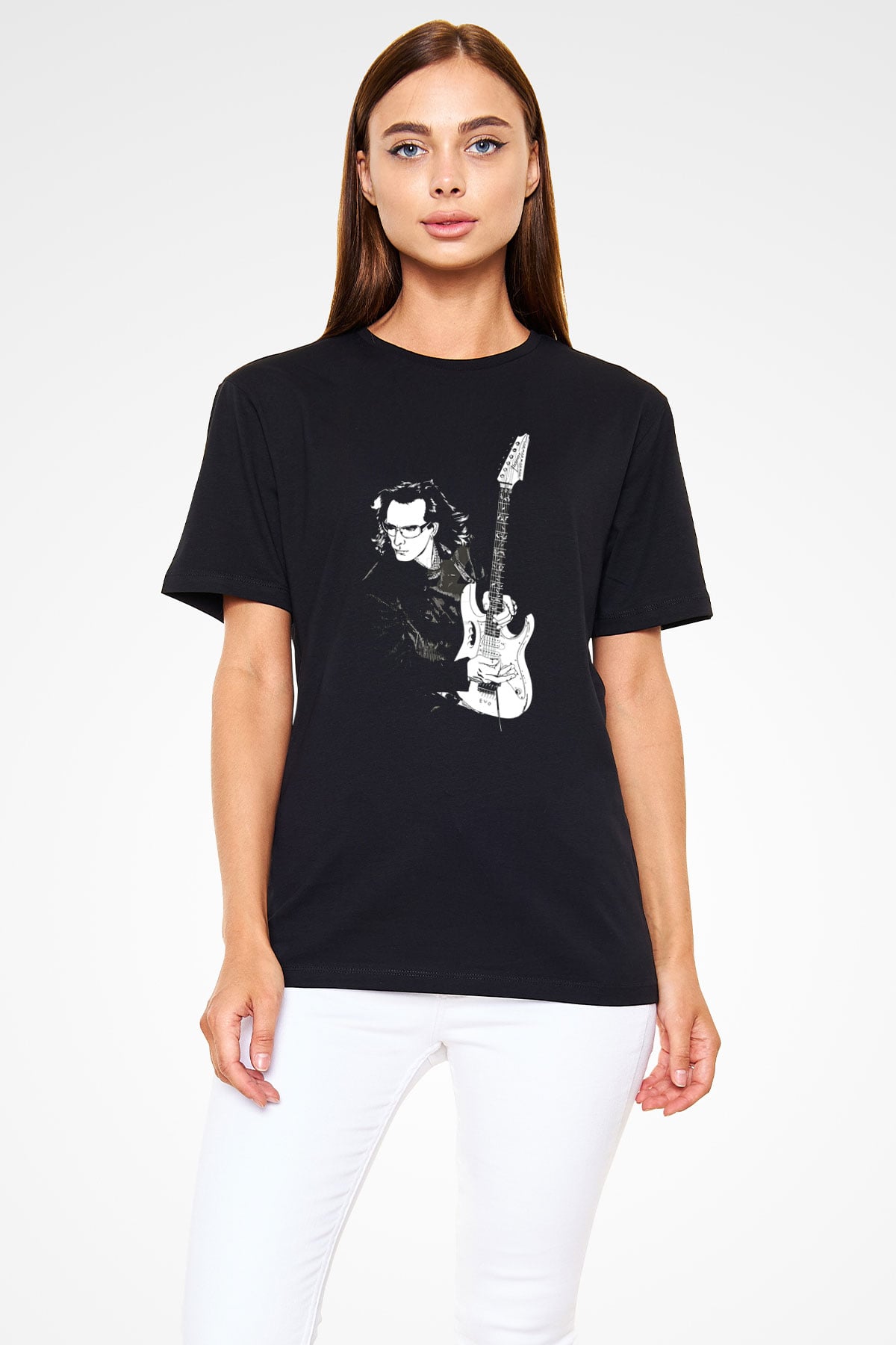 Steve Vai Baskılı Unisex Siyah Tişört - Tshirt