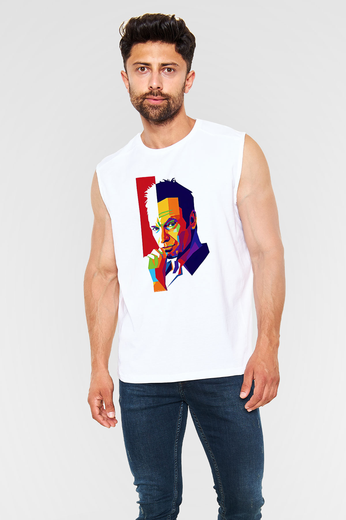 Sting Baskılı Beyaz Unisex Kolsuz Tişört - Tshirt