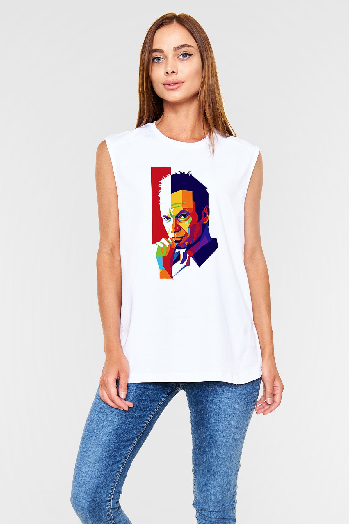 Sting Baskılı Beyaz Unisex Kolsuz Tişört - Tshirt